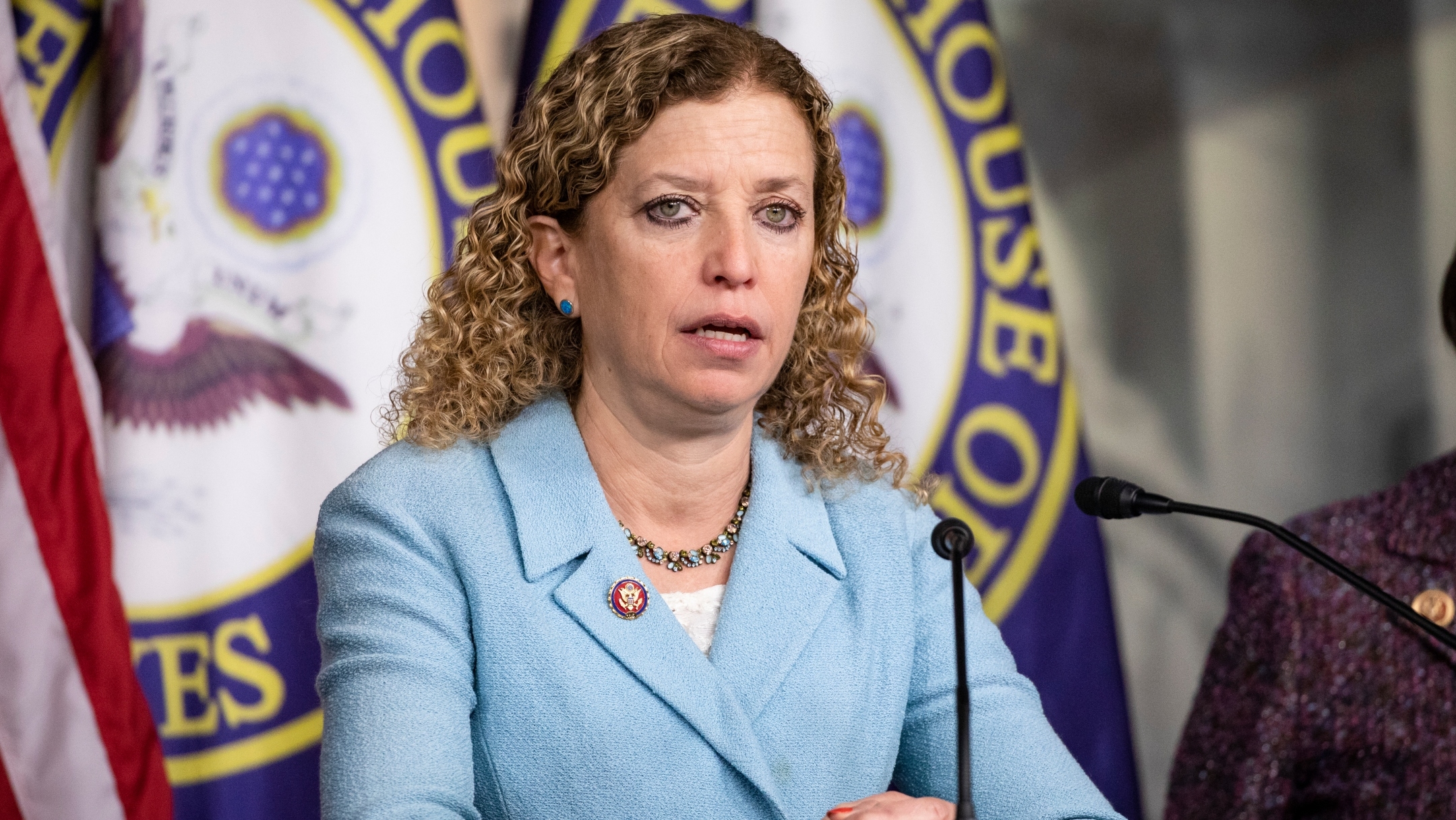 Rep. Debbie Wasserman Schultz speaks about her experiences during a trip to Israel and Auschwitz-Birkenau as part of a bipartisan delegation from the House of Representatives in Washington, D.C., Jan. 28, 2020. (Samuel Corum/Getty Images)