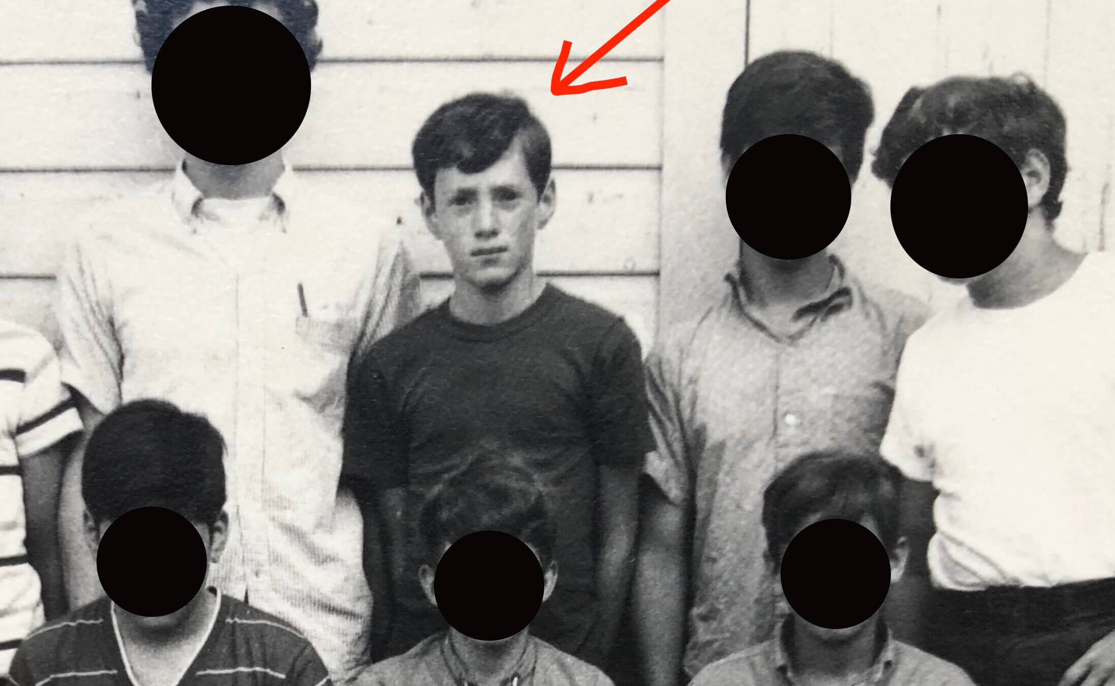 Stephen Mills poses with members of his bunk at Camp Ella Fohs in 1968. Mills writes about being abused by the camp's director, Daniel Farinella, in a memoir released this week.