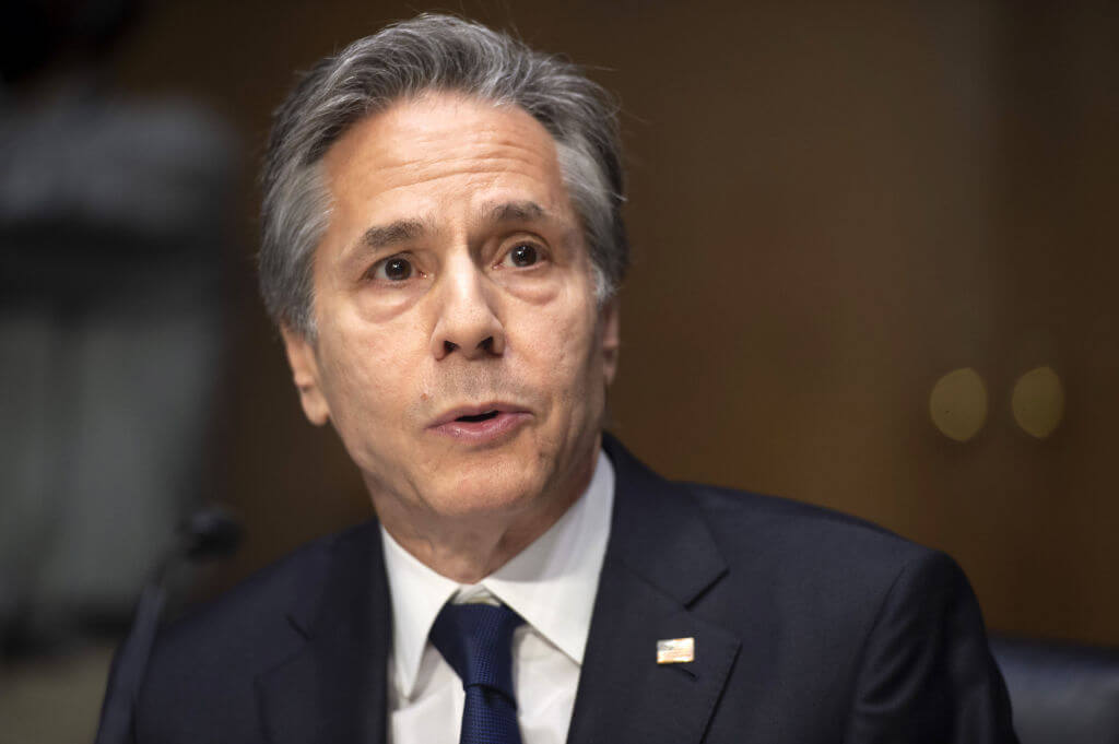 Antony Blinken, U.S. secretary of state, speaks during a Senate Foreign Relations Committee hearing in Washington, D.C., U.S., on Tuesday, April 26, 2022. 