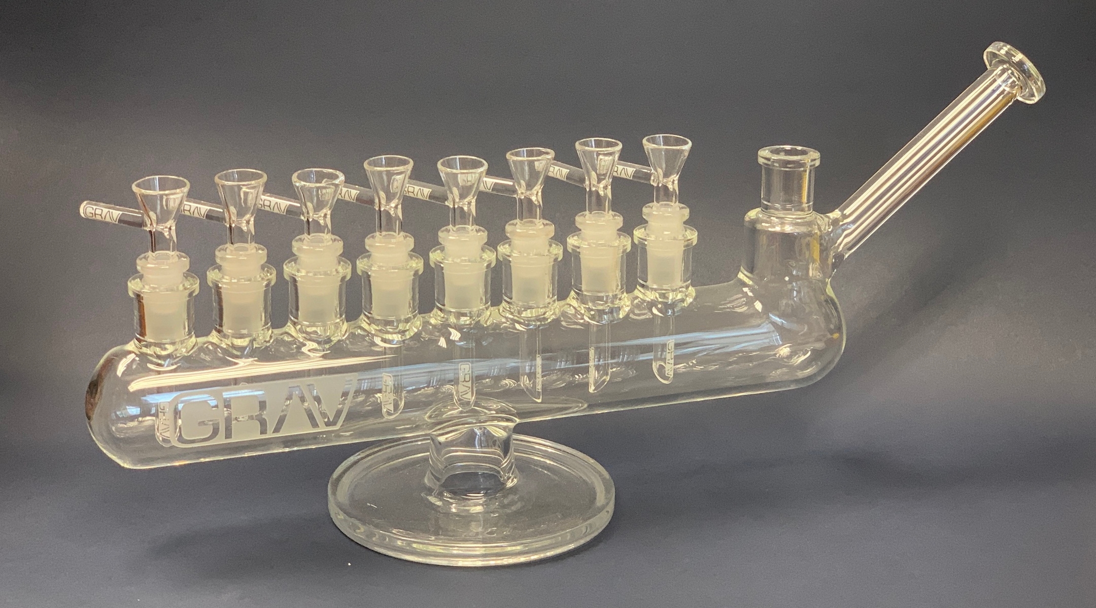 A glass bong in the shape of a menorah is featured in “Am Yisrael High: The Story of Jews and Cannabis,” an new exhibit at YIVO opening May 5, 2022. (YIVO)