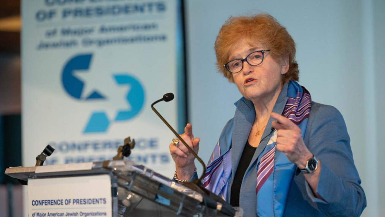 Ambassador Deborah Lipstadt speaks at a conference arranged by the Conference of Presidents of Major American Jewish Organizations at the Museum of Jewish Heritage in Manhattan in 2021.