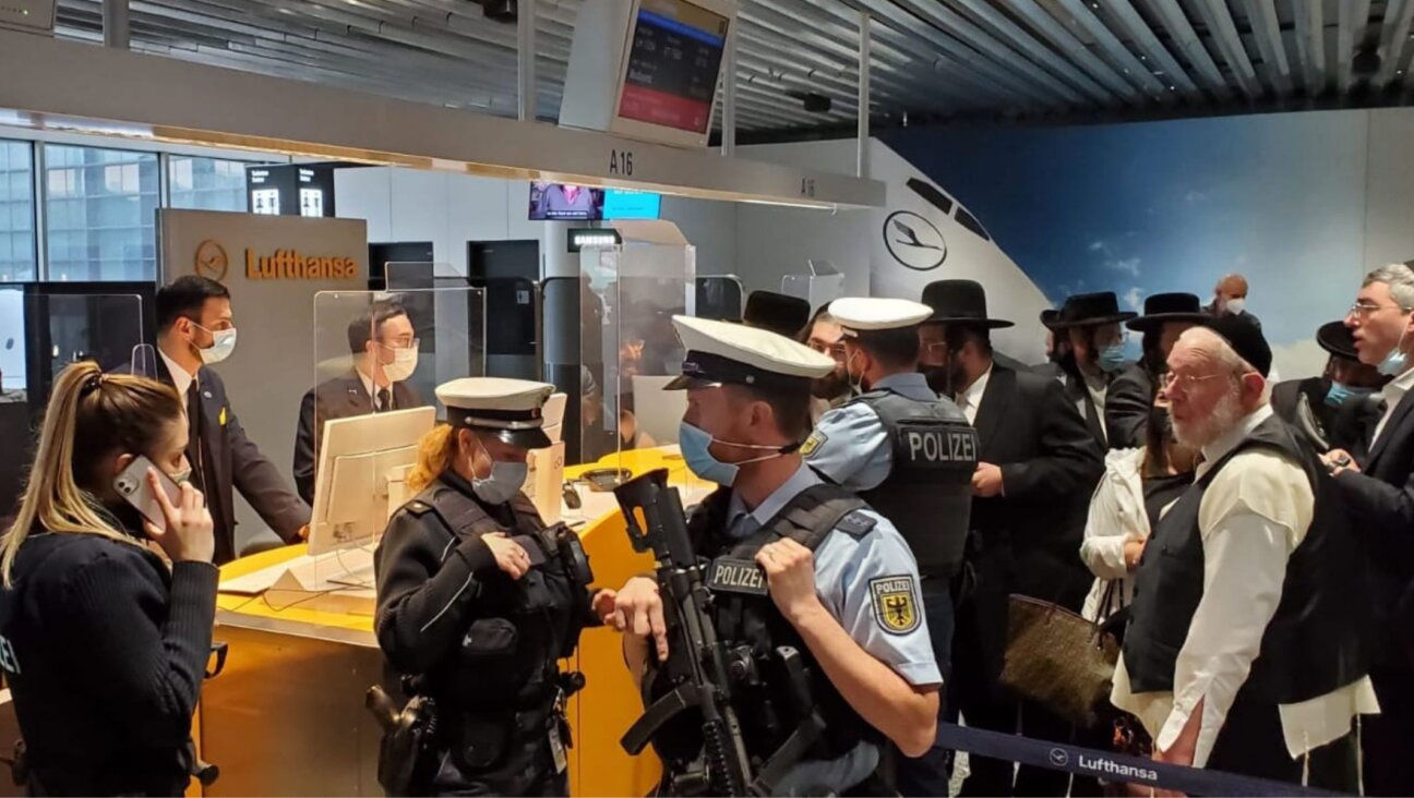 Jewish passengers were greeted by the police once they arrived in Frankfurt. (Courtesy)