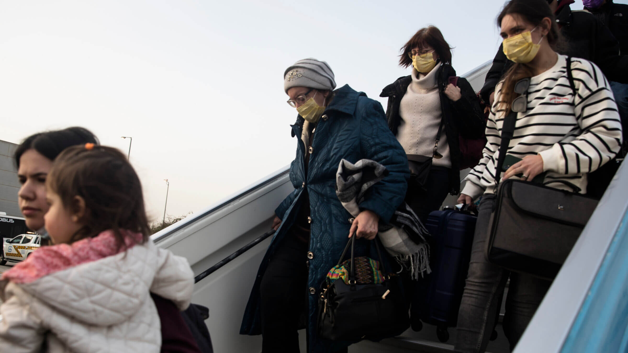 Jewish Ukranians disembark from an aircaft after fleeing Russian invasion on March 6, 2022 in Tel Aviv, Israel.