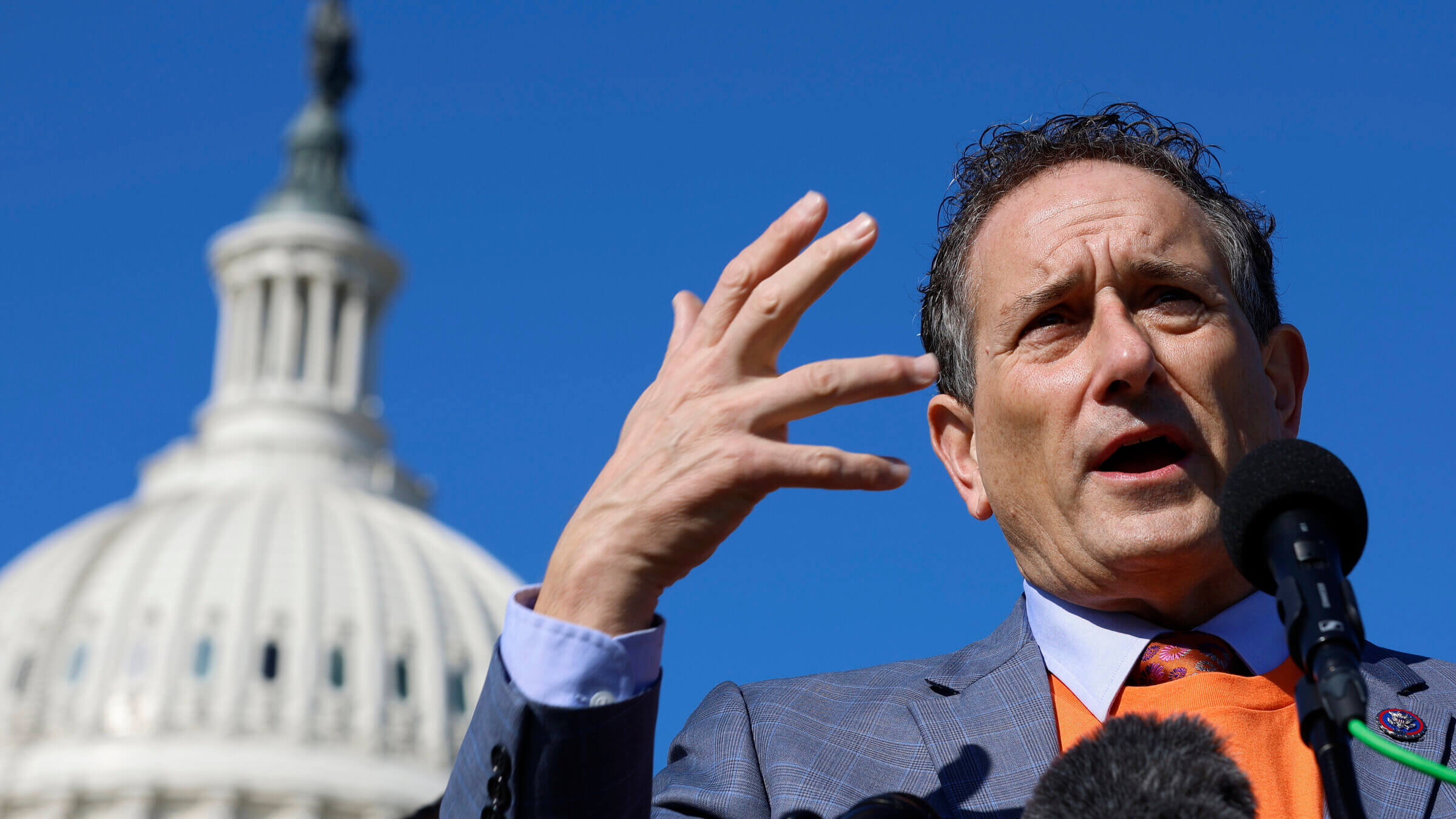 Rep. Andy Levin (D-MI) announces legislation on safe gun storage during a news conference outside the U.S. Capitol on February 08, 2022