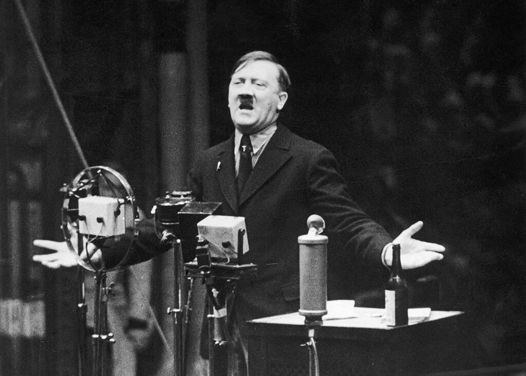 Adolf Hitler speaks in 1935.