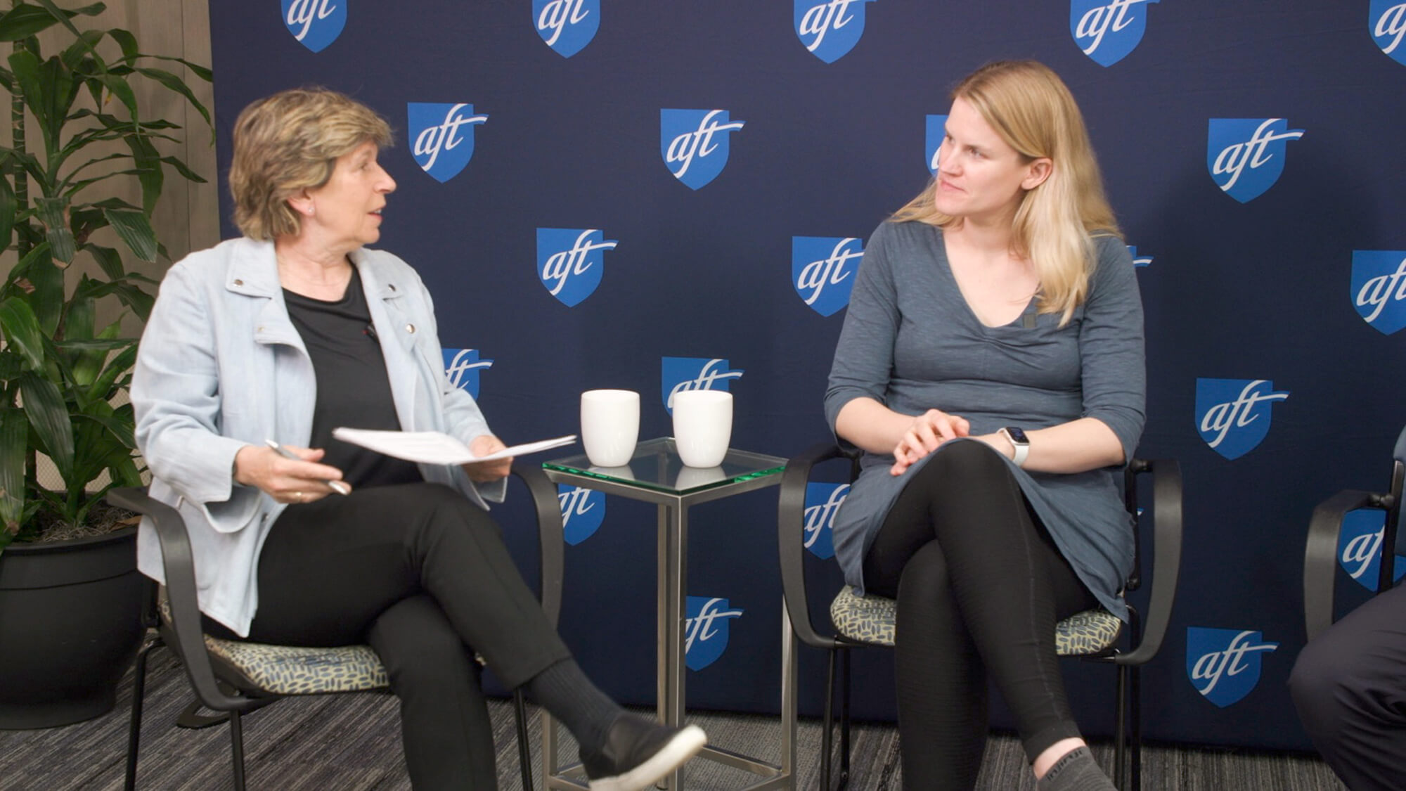 Weingarten, left, with Frances Haugen, an advocate for accountability in social media, May 3.