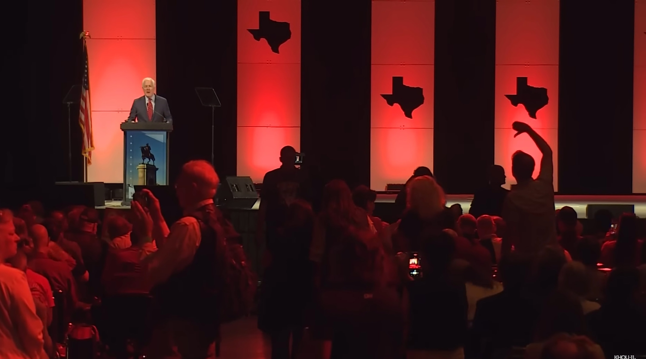 Republican Sen. John Cornyn is booed at a Texas GOP conference in Houston, June 19, 2022. (KHOU-11/YouTube)