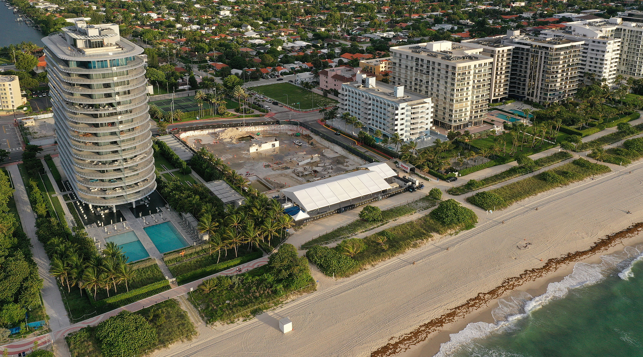 In an aerial view, a cleared lot where the 12-story Champlain Towers South condo building once stood is seen in Surfside, Florida, June 22, 2022. (Joe Raedle/Getty Images)