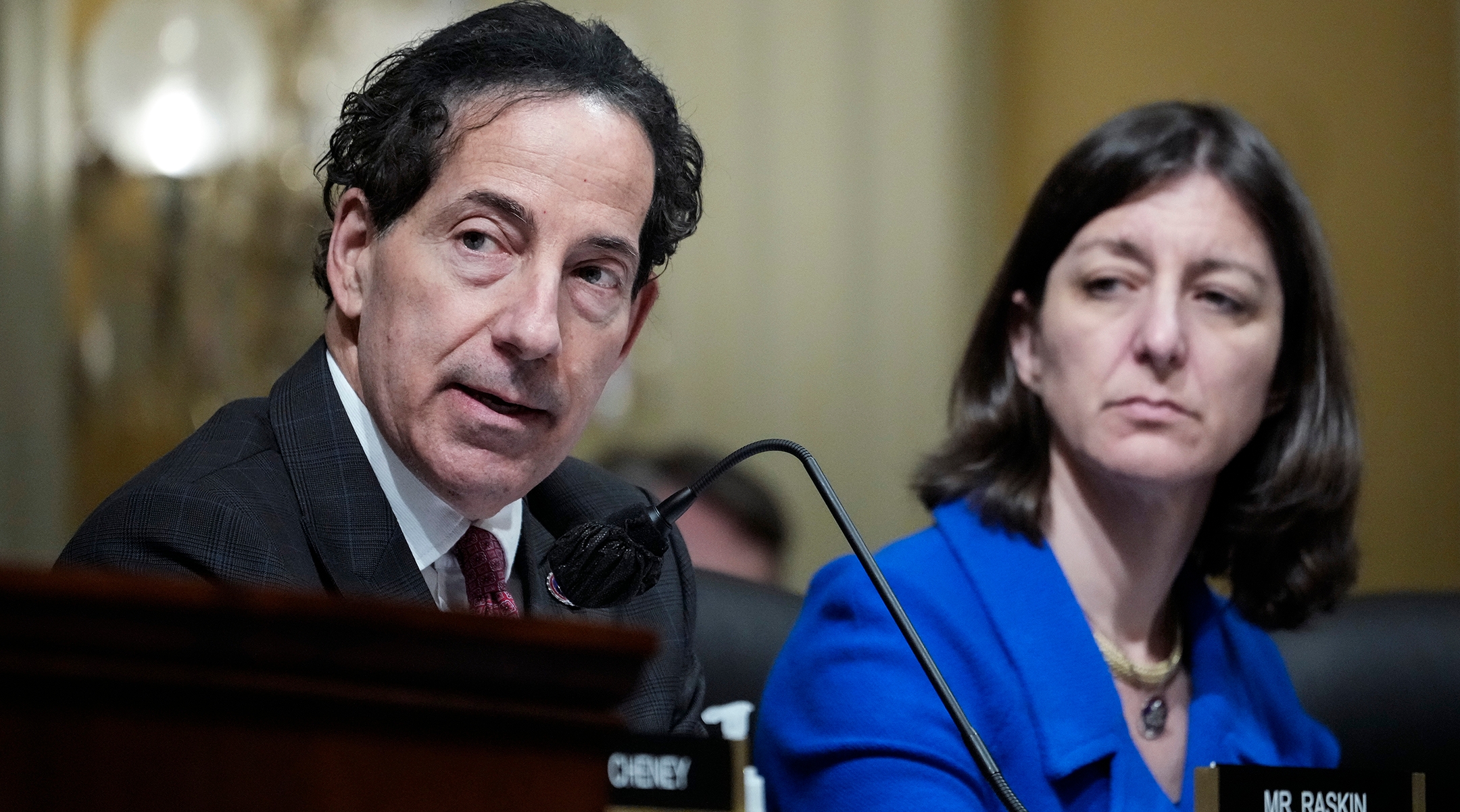 Rep. Jamie Raskin (D-MD), speaks alongside Rep. Elaine Luria (D-VA) during a Select Committee to Investigate the January 6th Attack on the U.S. Capitol in Washington, D.C., Mar. 28, 2022. (Drew Angerer/Getty Images)