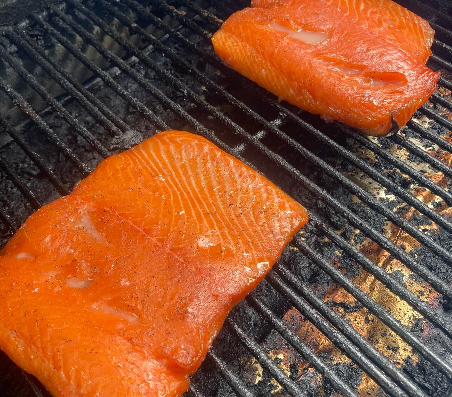 Wild California king salmon after three hours of smoking.