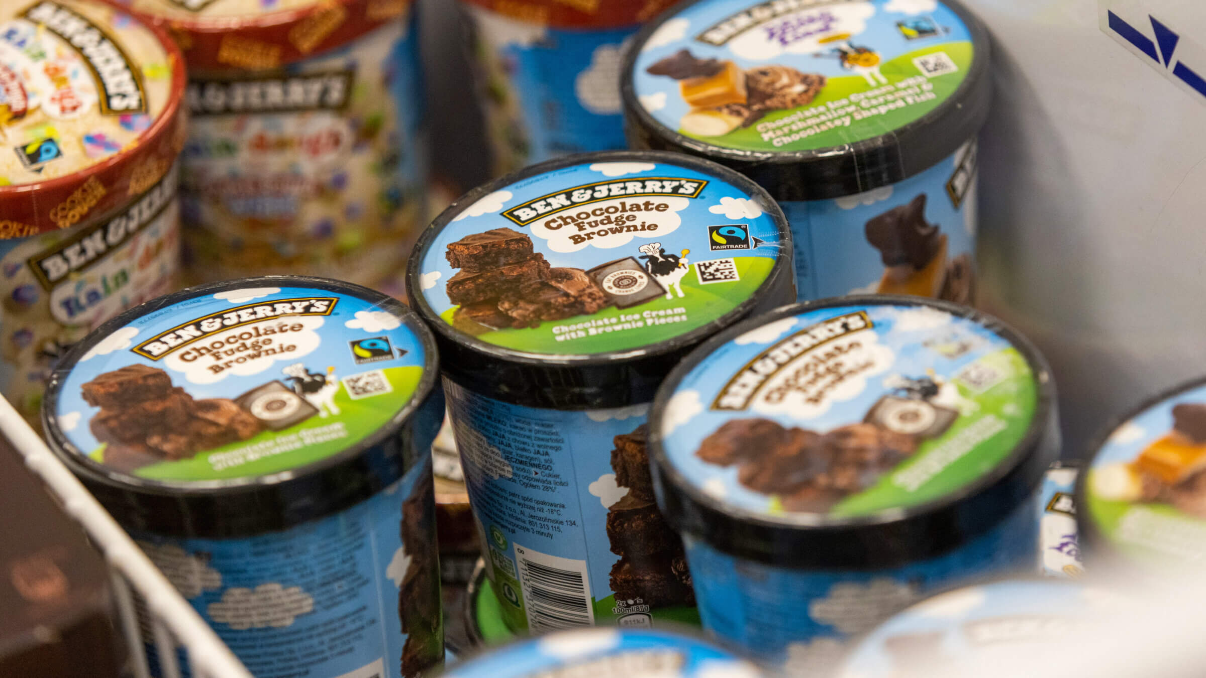 Tubs of Ben & Jerry’s ice cream in a freezer at an Iceland Foods supermarket in the United Kingdom. Several American states have used laws meant to target boycotts of Israel to retaliate against the company’s decision to stop selling its products in the occupied West Bank.