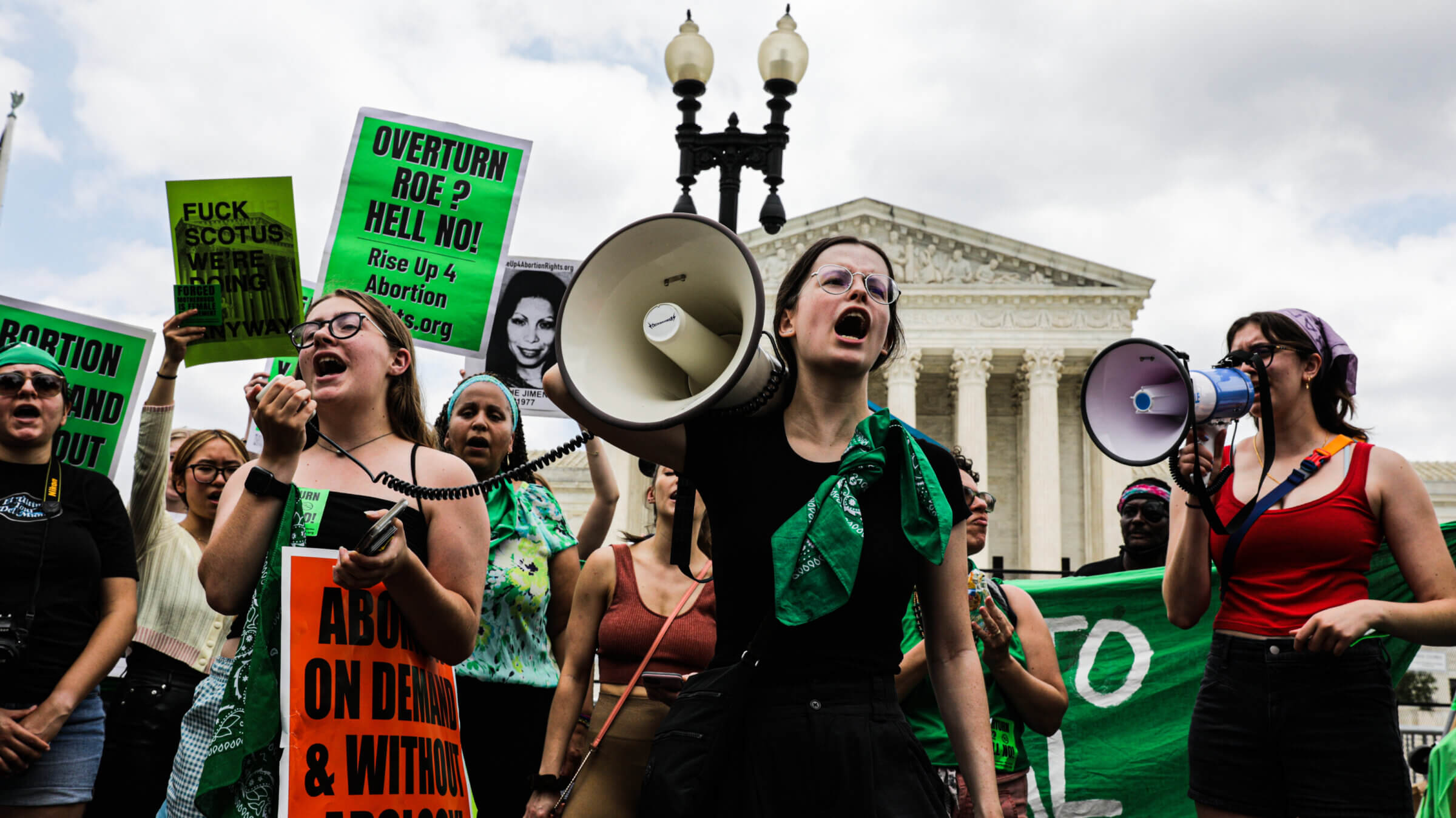 Abortion rights demonstrators outside the U.S. Supreme Court in Washington, D.C., on Friday, June 24, 2022, after it overturned Roe v. Wade, ending constitutional protections for the right to an abortion.