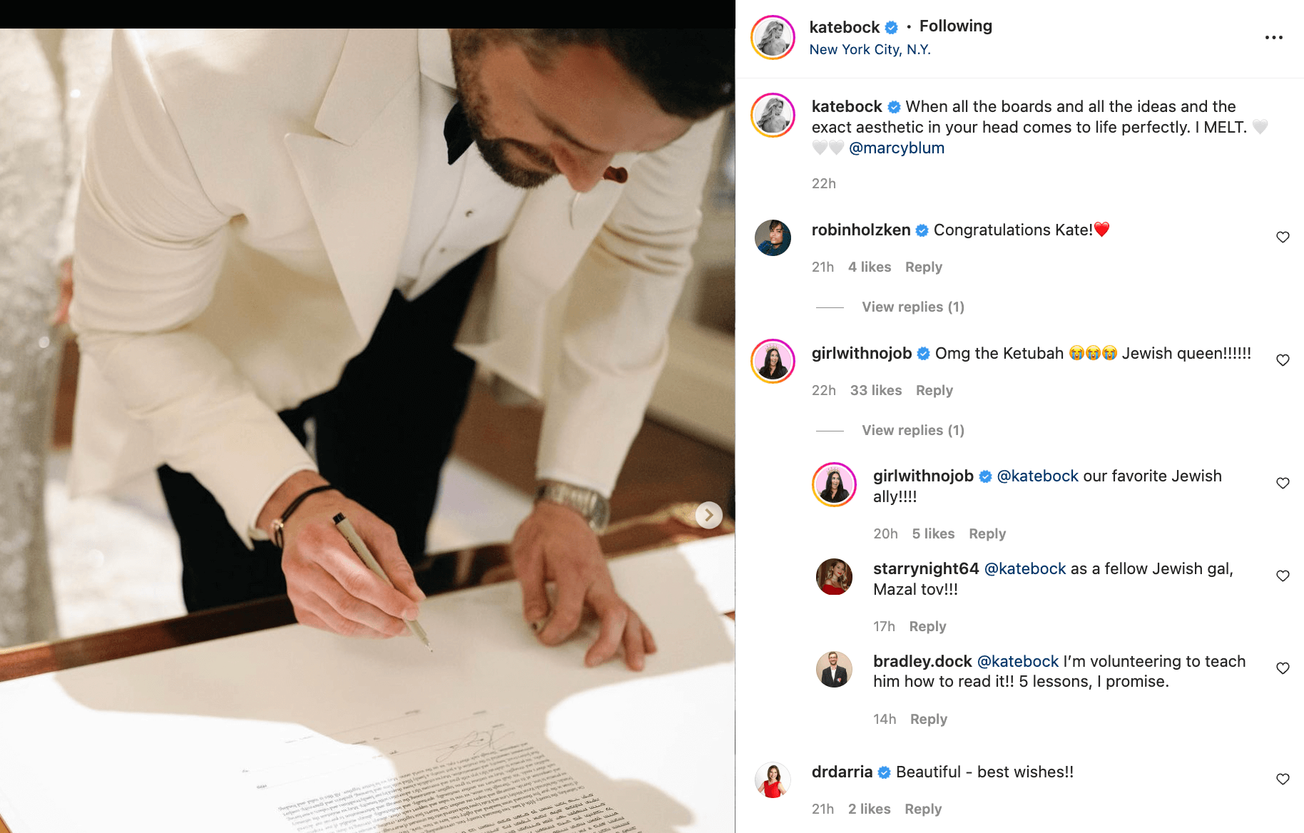 Kevin Love signed a ketubah - and his wife posted it to Instagram. (Screenshot via IG/@katebock.)