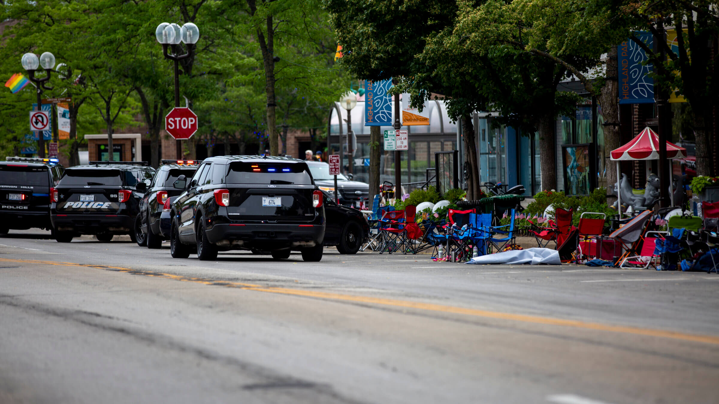 The scene of the shooting in Highland Park, where the Maxwell Street Klezmer Band was feet away from a sniper.