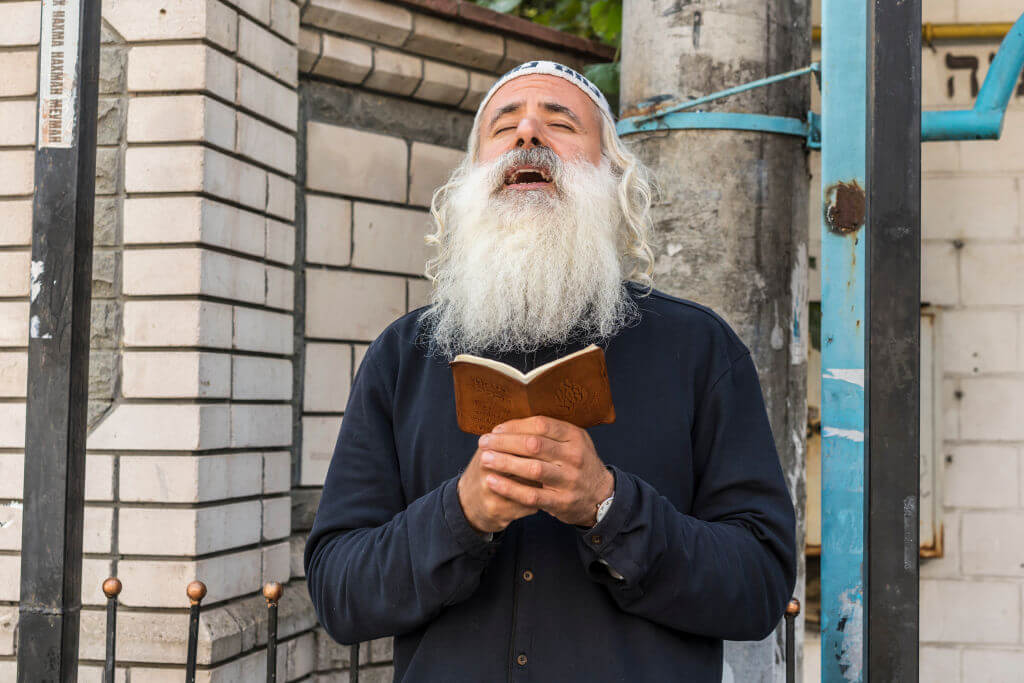 Ronnen Amir, a Jewish pilgrim from Jerusalem, prays on September 18, 2020 in Uman, Ukraine. 