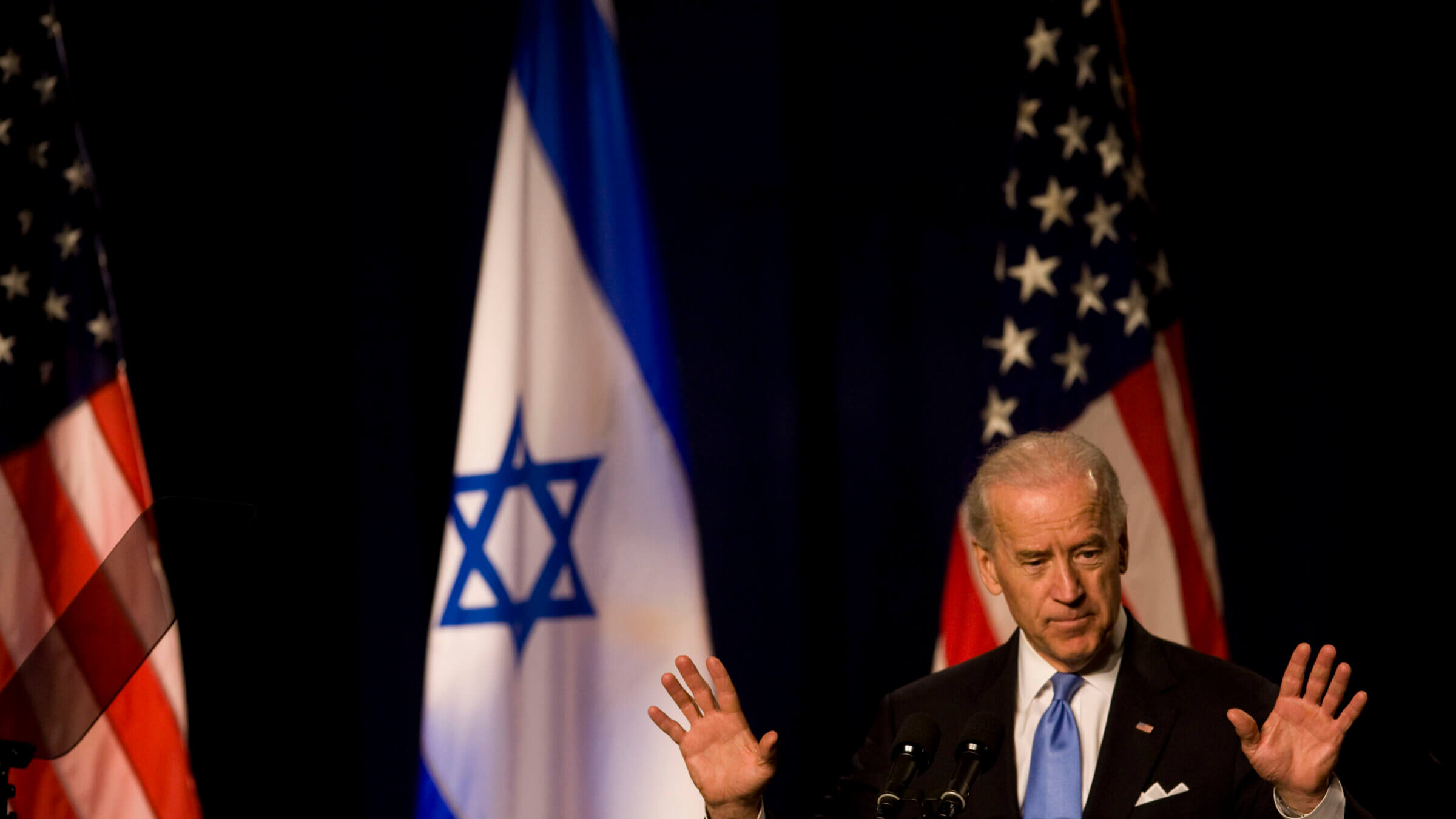 Vice President Joe Biden gestures during a speech, on March 11, 2010 at the Tel Aviv university, in Israel.