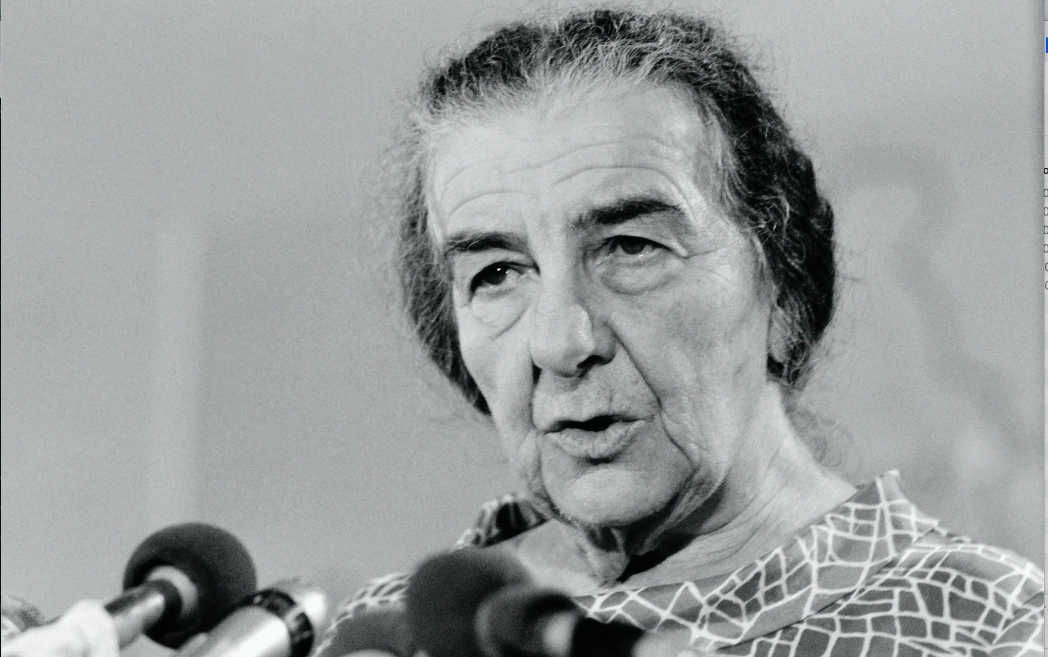 Golda Meir gives a press conference during the 1973 Yom Kippur War.