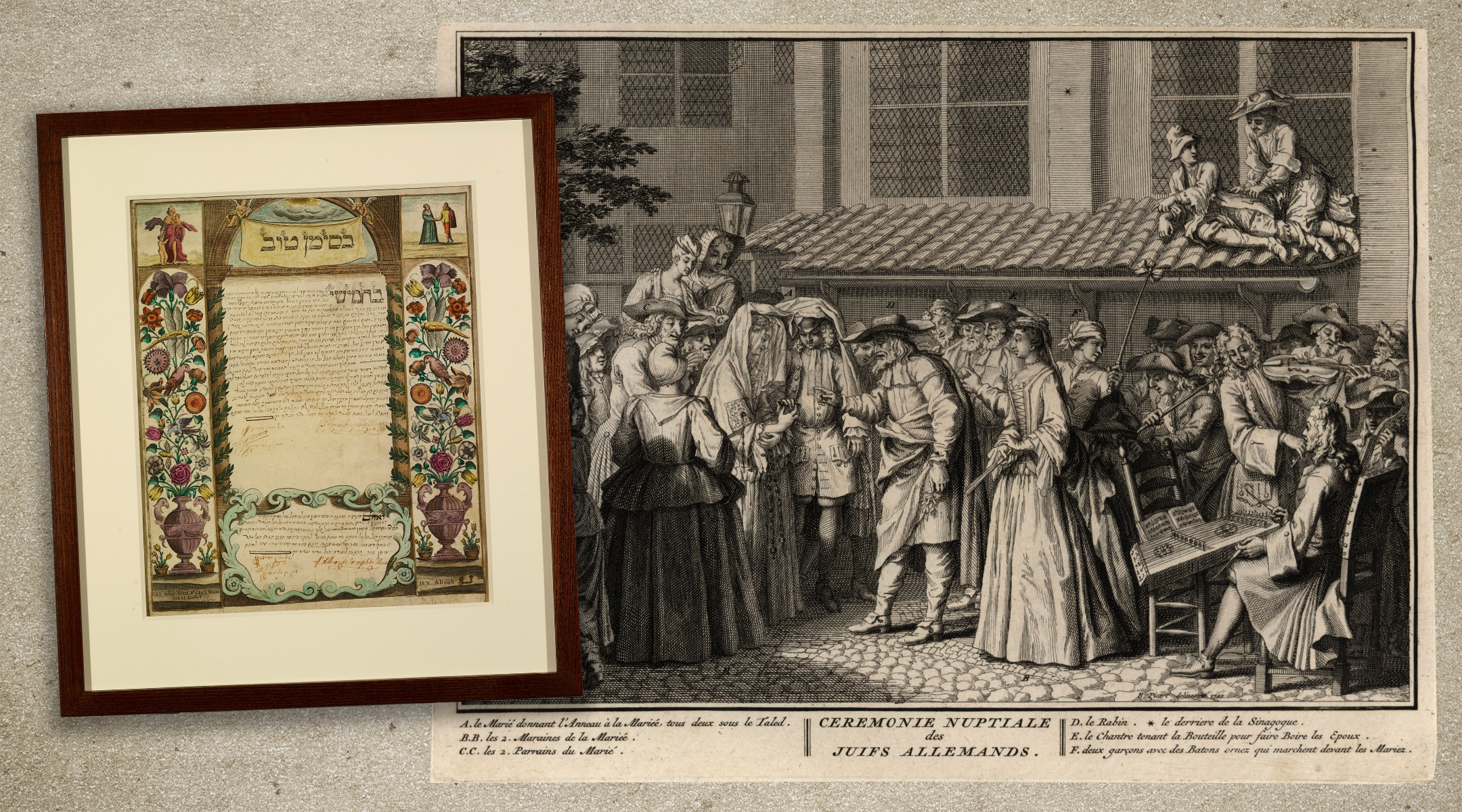 A trove of artifacts illuminate the history of Jewish weddings, including a ketubah (Jewish marriage contract) dating to 1729 from the Hague and pages from Bernard Picart’s 1741 tome, “Religious Ceremonies and Customs of All the Peoples of the World.” (Courtesy JTS Library)