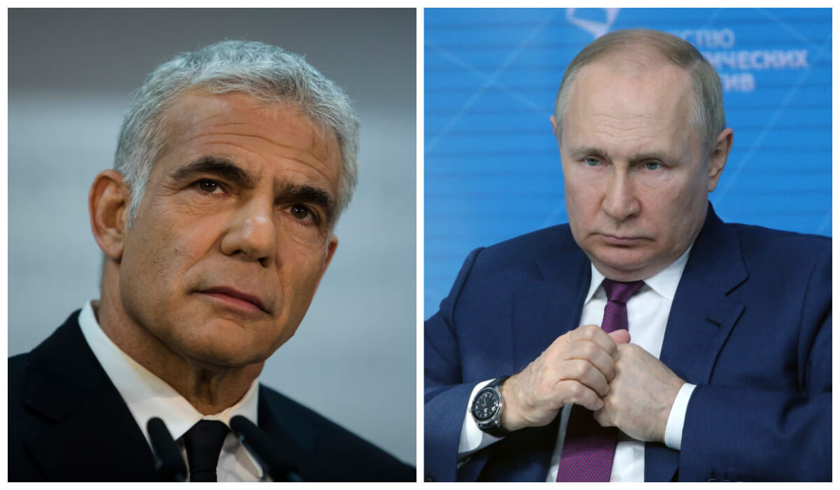 Israeli Prime Minister Yair Lapid and Russian President Vladimir Putin.