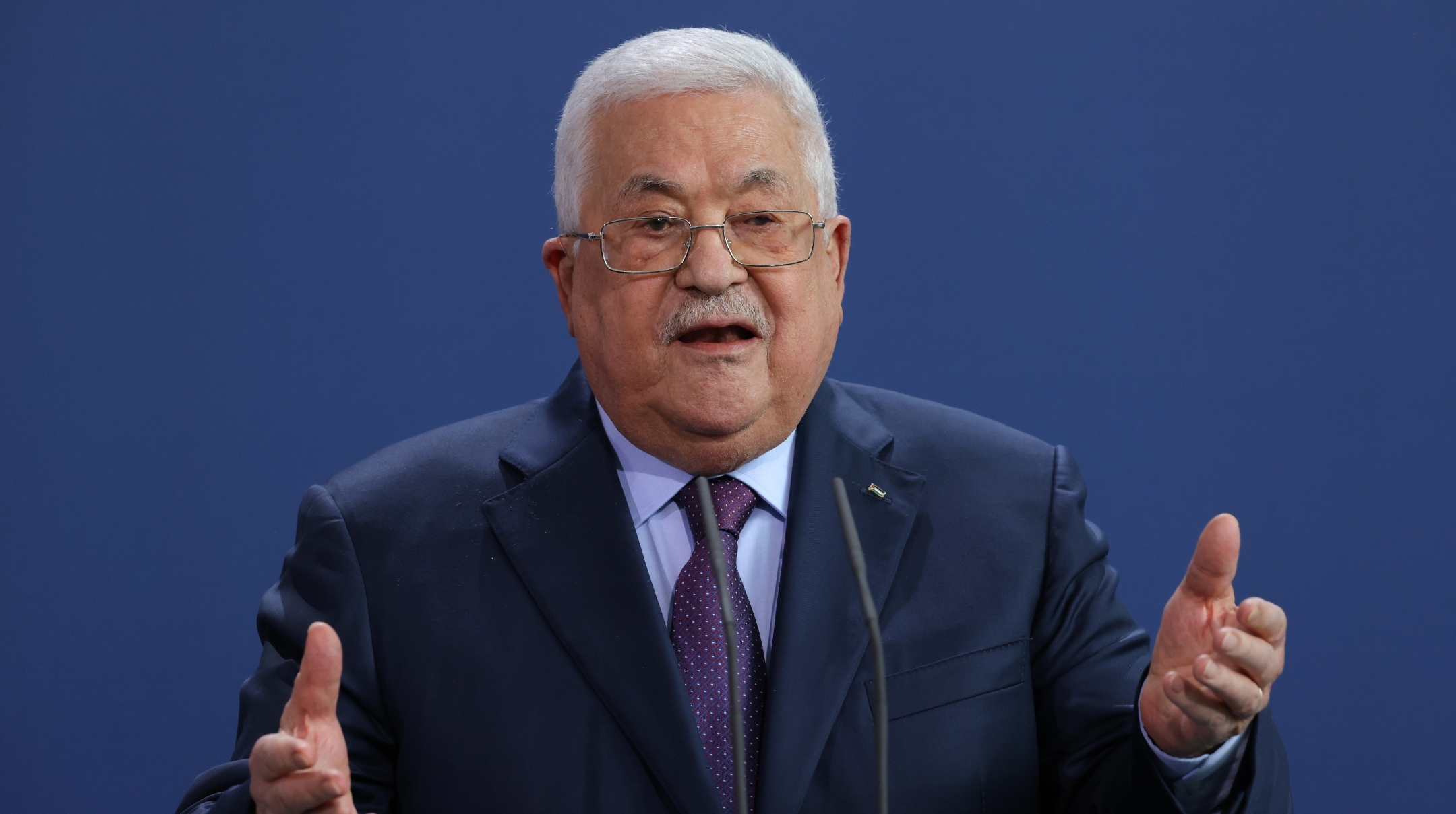 Mahmoud Abbas, President of the Palestinian National Authority, speaks to the media in Berlin, Aug. 16, 2022. (Sean Gallup/Getty Images)