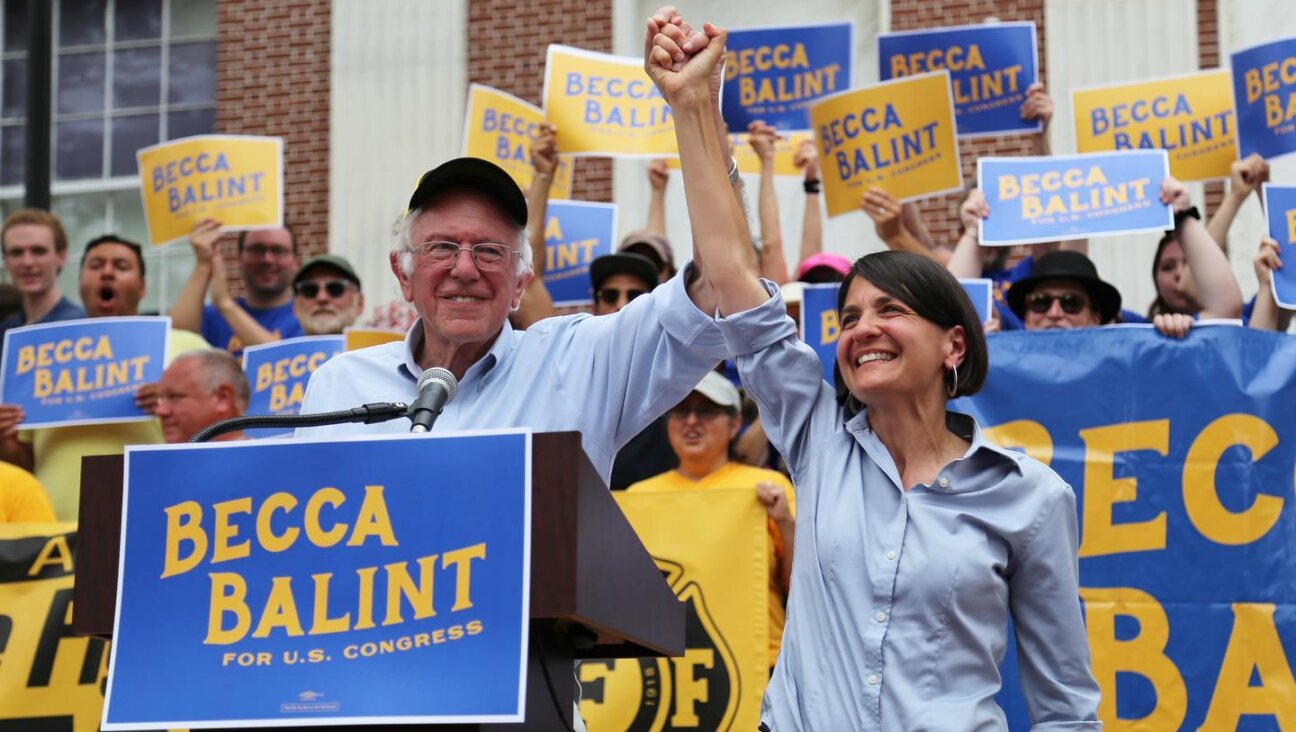 Becca Balint (right), president pro tempore of the Vermont Senate and candidate for U.S. House seat, with Sen. Bernie Sanders at a campaign rally on Aug. 1, 2022.