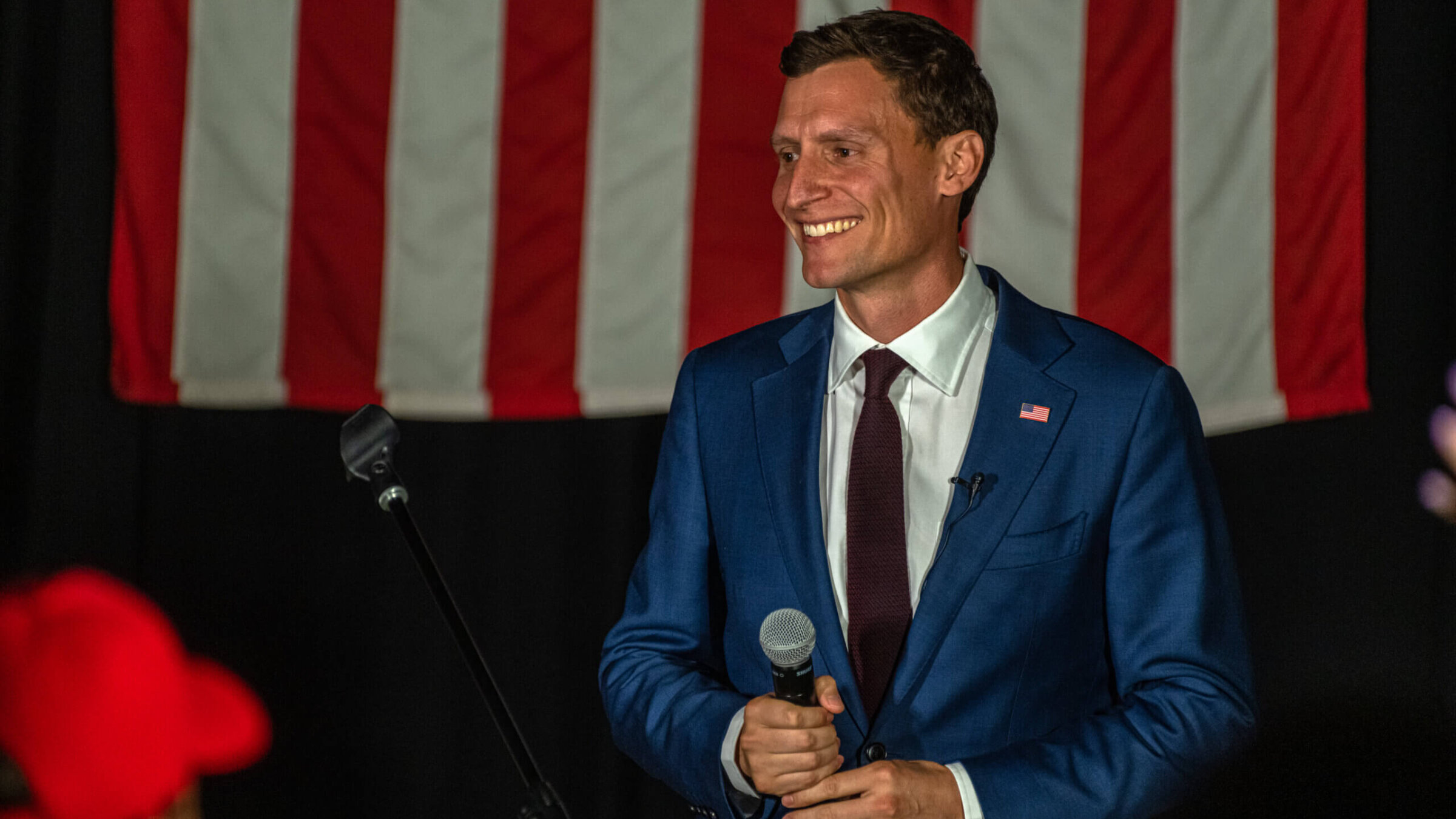 Blake Masters, US Republican Senate candidate for Arizona, reacts at an Election Night Party on Tuesday, Aug. 2, 2022. 