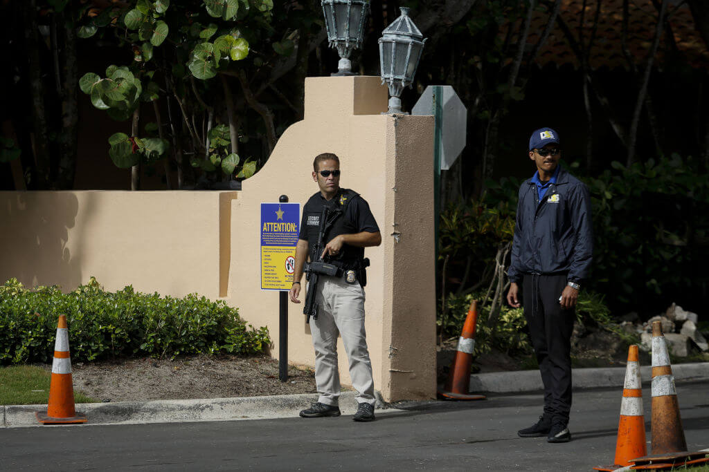 US Secret Service and Mar-A-Lago security members at the entrance of former US President Donald Trump's house at Mar-A-Lago in Palm Beach, Florida, US, on Tuesday, Aug. 9, 2022.