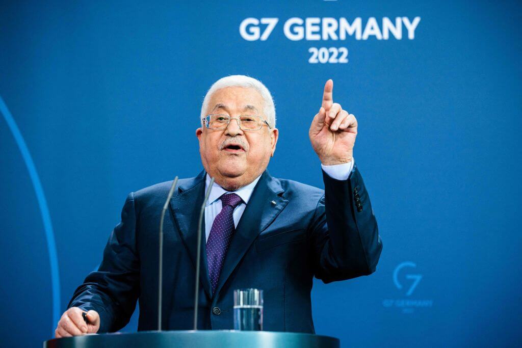 Palestinian President Mahmoud Abbas speaks at a press conference in Berlin on Aug. 16, 2022.