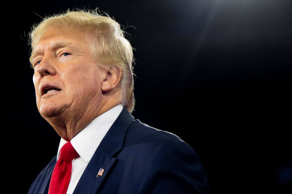 Former President Donald Trump speaking at the CPAC convention on Saturday in Dallas.