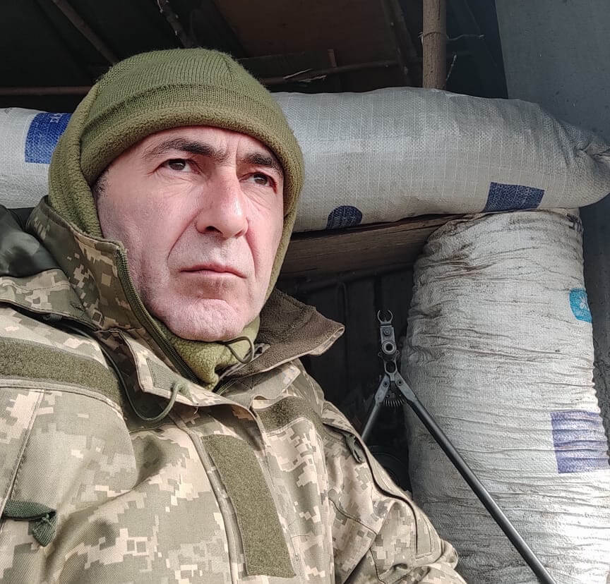 Political science professor Maksym Gon is at the front in the Donbas region of Ukraine, defending the country from the Russian army. 