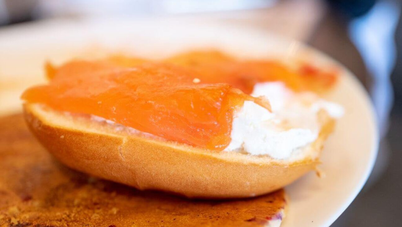 Close-up of a bagel and lox, a traditional component of an Ashkenazi Jewish Sabbath morning meal, San Ramon, California, November 17, 2019. 