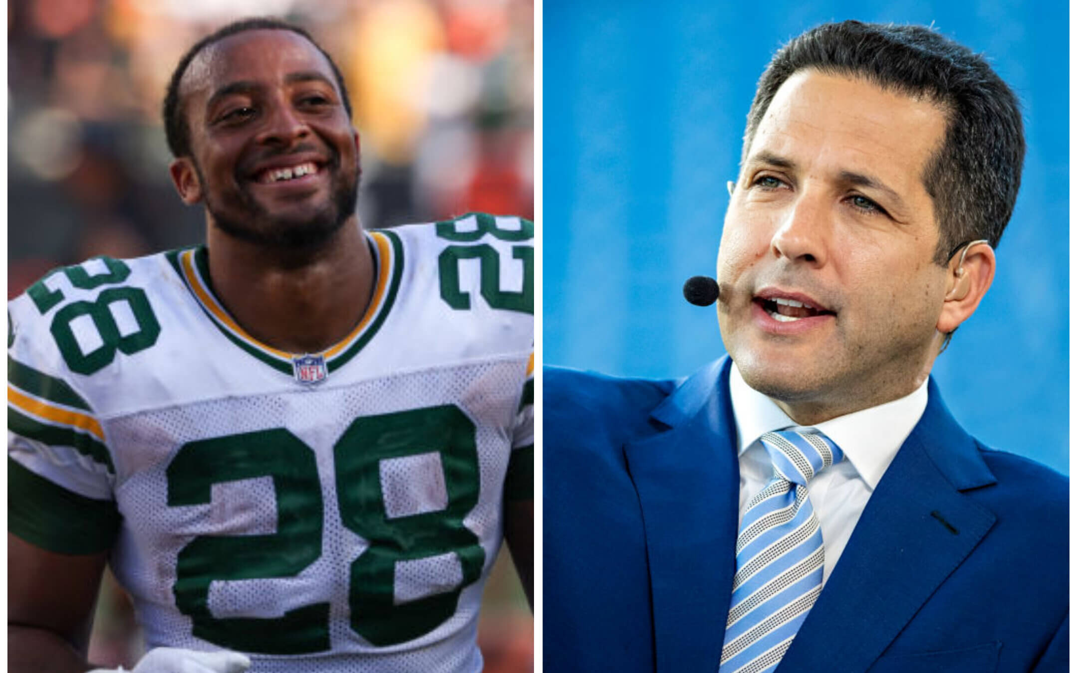 Packers running back AJ Dillon, left; Adam Schefter, right.