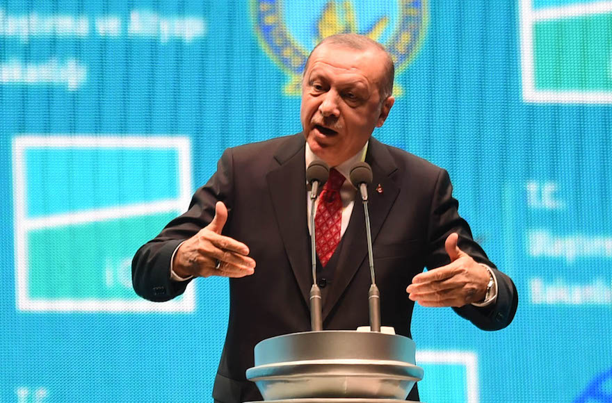 President Recep Tayyip Erdogan of Turkey speaks at the official opening ceremony of Istanbul’s new airport, Oct. 29, 2018. (Burak Kara/Getty Images)