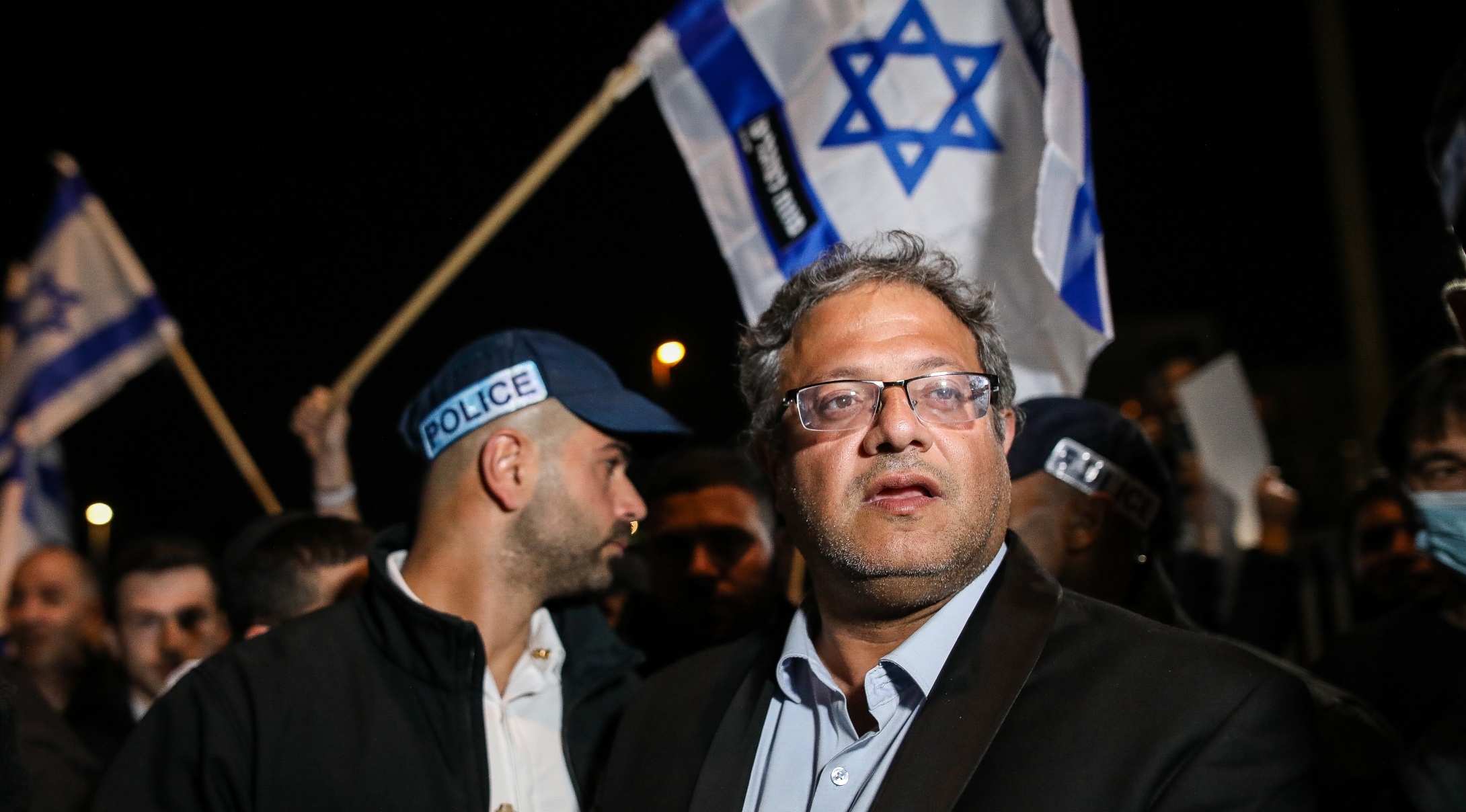 Itamar Ben-Gvir attends a protest in the East Jerusalem neighborhood of Sheikh Jarrah, March 2, 2022. (Noam Revkin Fenton/Flash90)