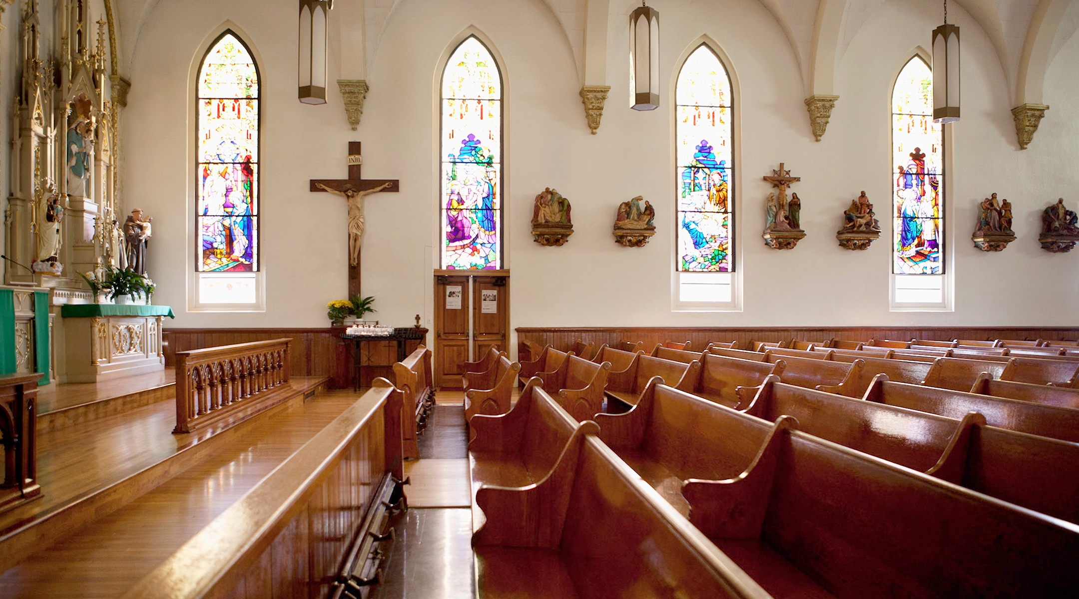 Light shines through the stained glass windows of a church. (Getty Images)