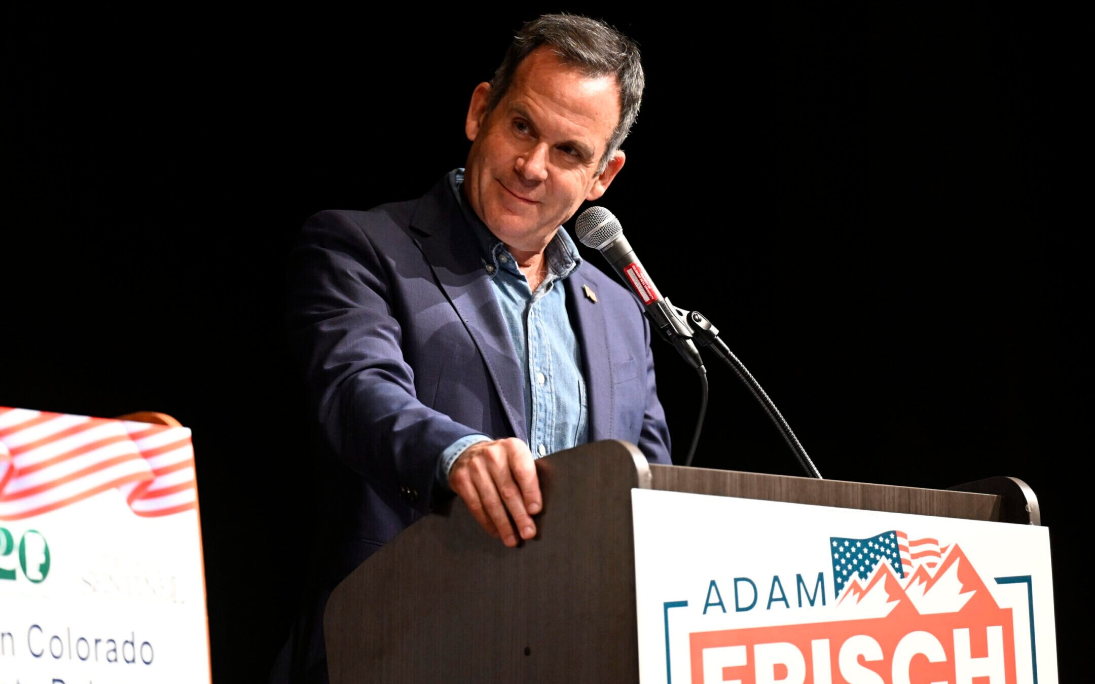 Adam Frisch at a debate with incumbent Rep. Lauren Boebert in Grand Junction, Colorado, Sept. 10, 2022. 