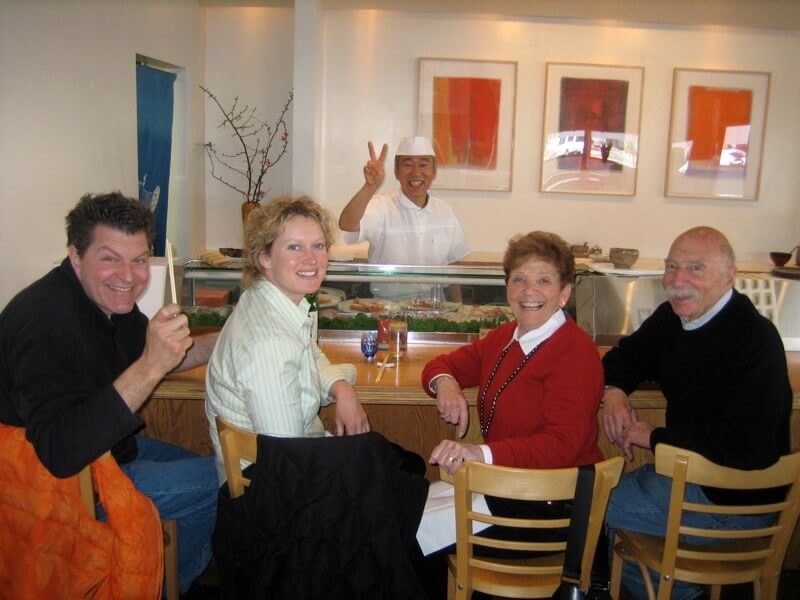 Dario Cecchini, Kim Wicks, Judy Zeidler and Marvin Zeidler dining out.