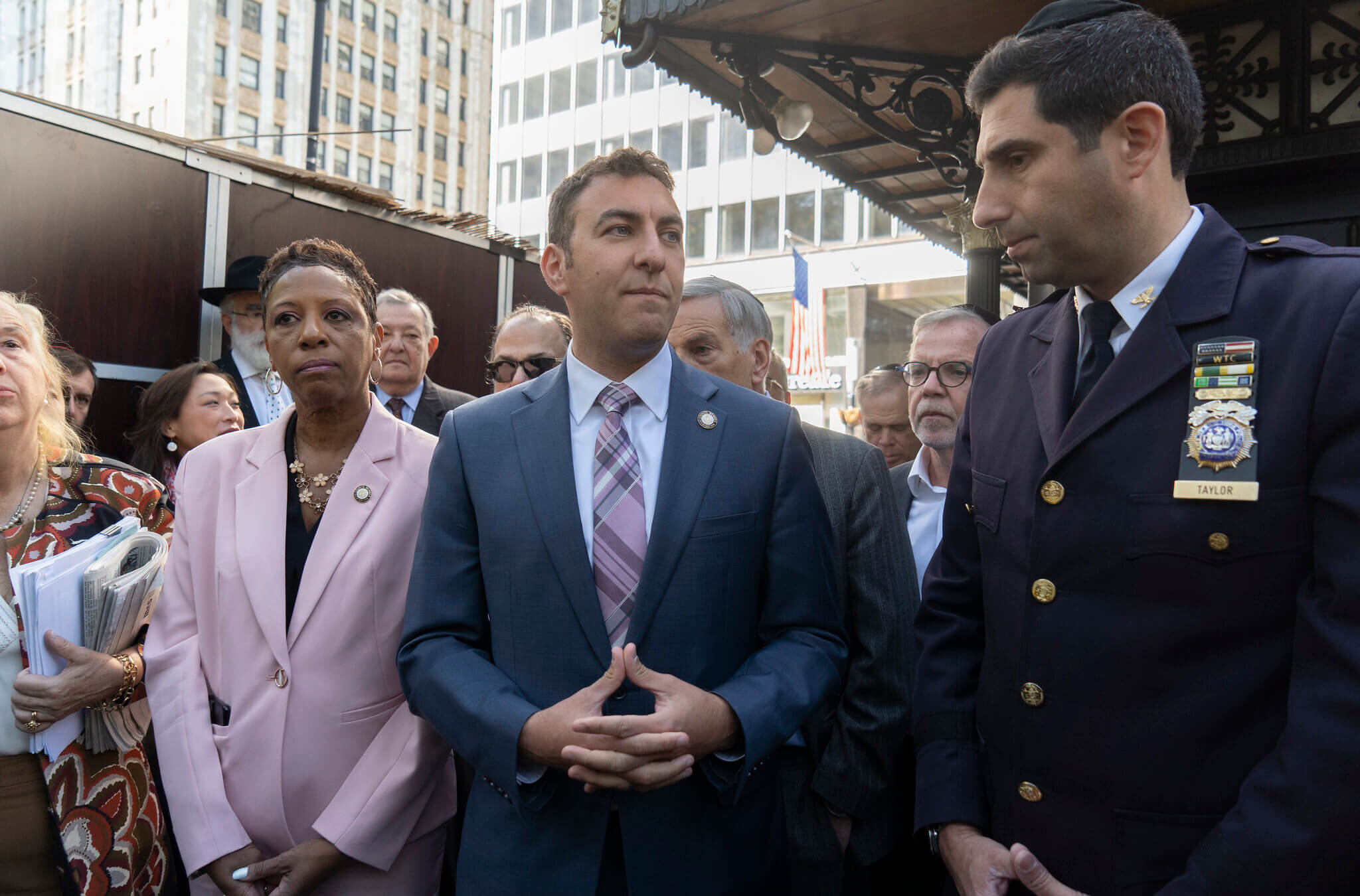 City Council Speaker Adrienne E. Adams and Councilman Eric Dinowitz at an event celebrating Sukkot on Oct. 12, 2022.