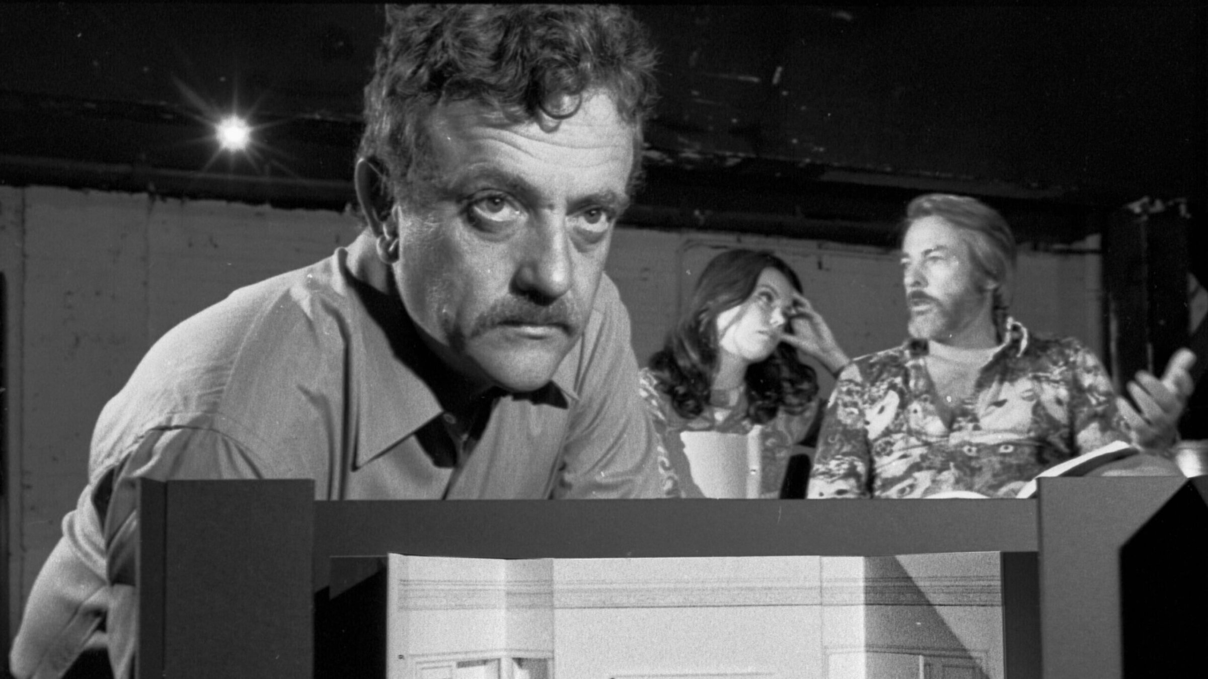 Kurt Vonnegut during rehearsals for his off-Broadway play "Happy Birthday, Wanda June," 1970.