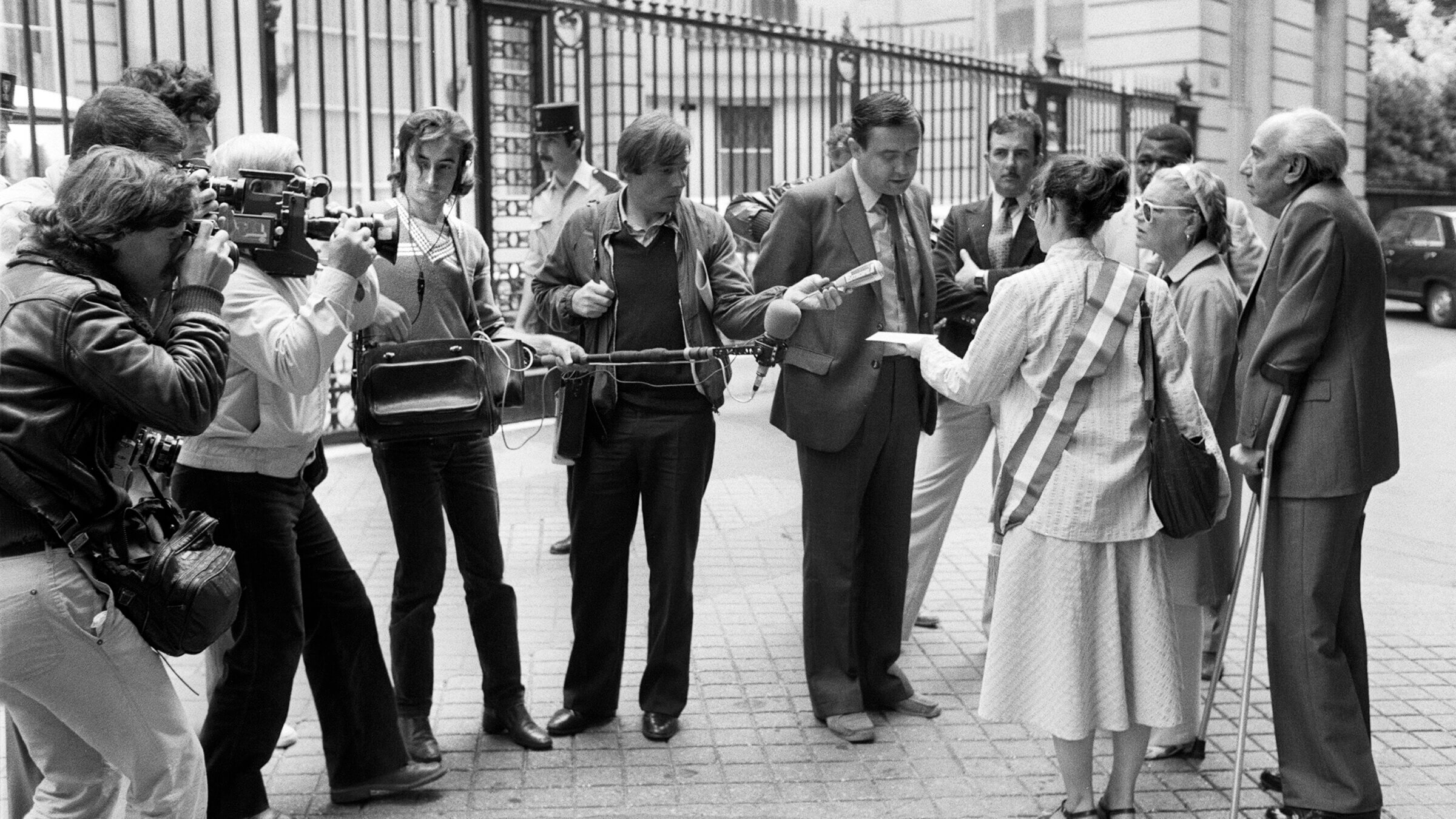 French actress Simone Signoret, second on right, and Artur London, far right, protest against political repression of Czech dissent, 1981. London was one of three men who did not receive a death sentence in the Slansky trial.