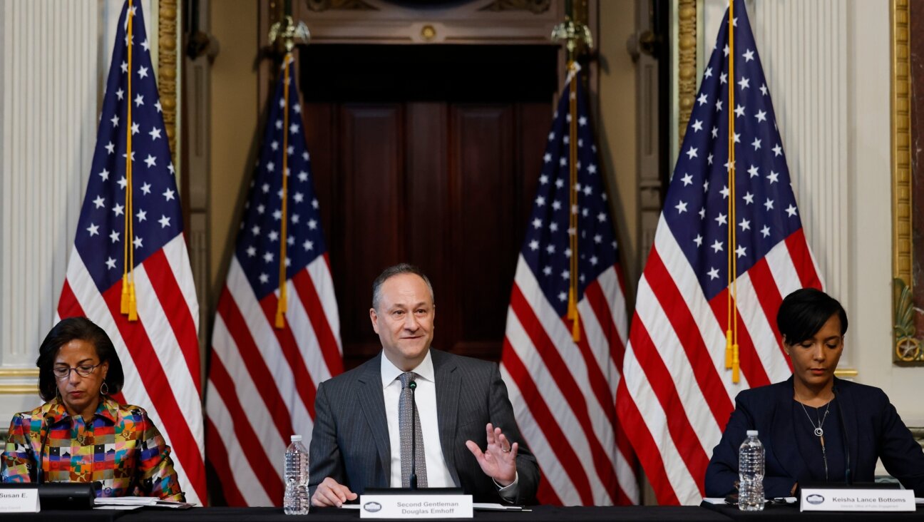 Second gentleman Douglas Emhoff, center, husband of Vice President Kamala Harris, delivers remarks during a roundtable about the rise of antisemitism with White House Domestic Policy Advisor Susan Rice, left, and Senior Advisor to the President for Public Engagement Keisha Lance Bottoms in the Indian Treaty Room at the Eisenhower Executive Office Building in Washington, Dec. 7, 2022. (Chip Somodevilla/Getty Images)