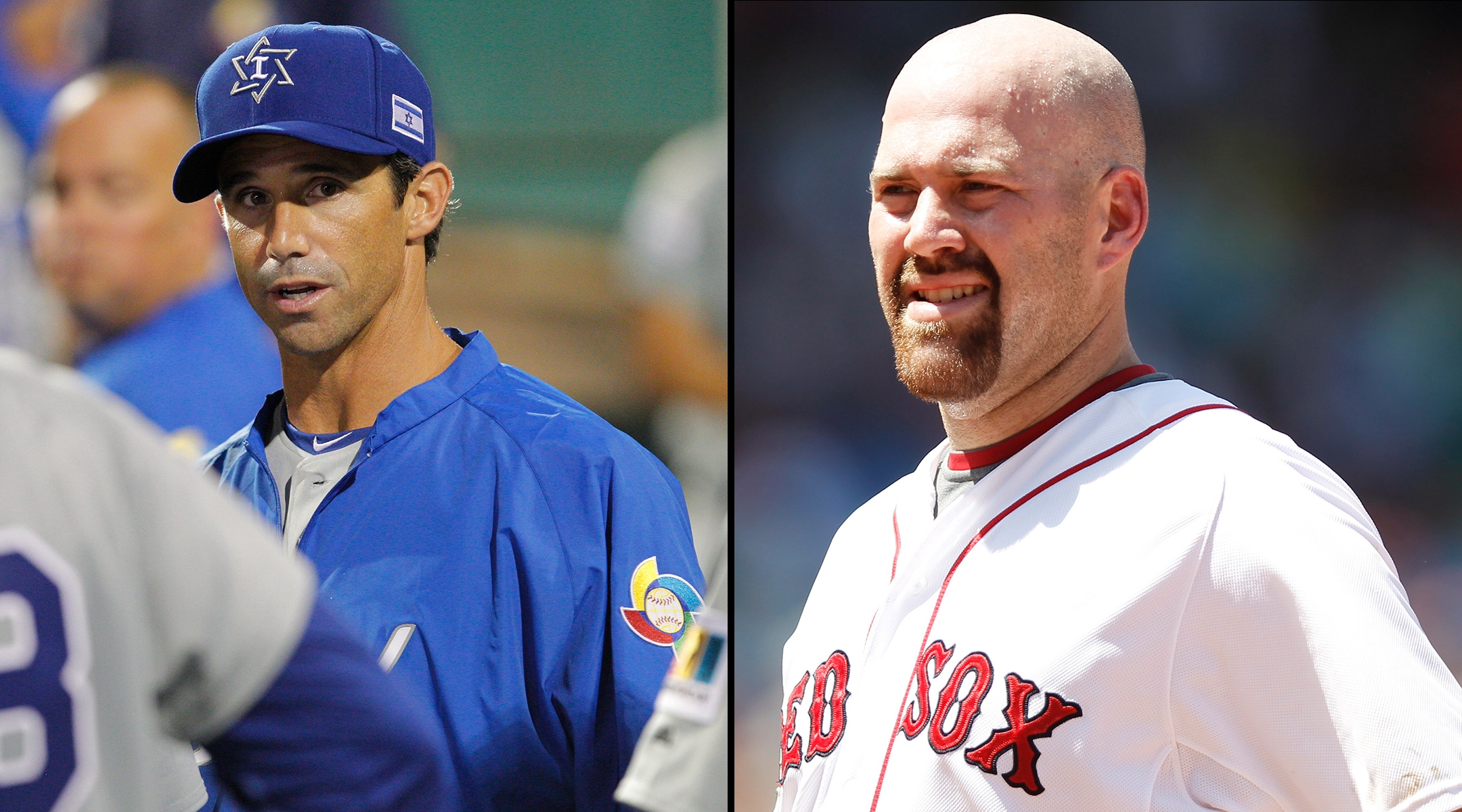 Brad Ausmus, left, and Kevin Youkilis, right, have joined Team Israel’s coaching staff for the 2023 World Baseball Classic. (Getty)