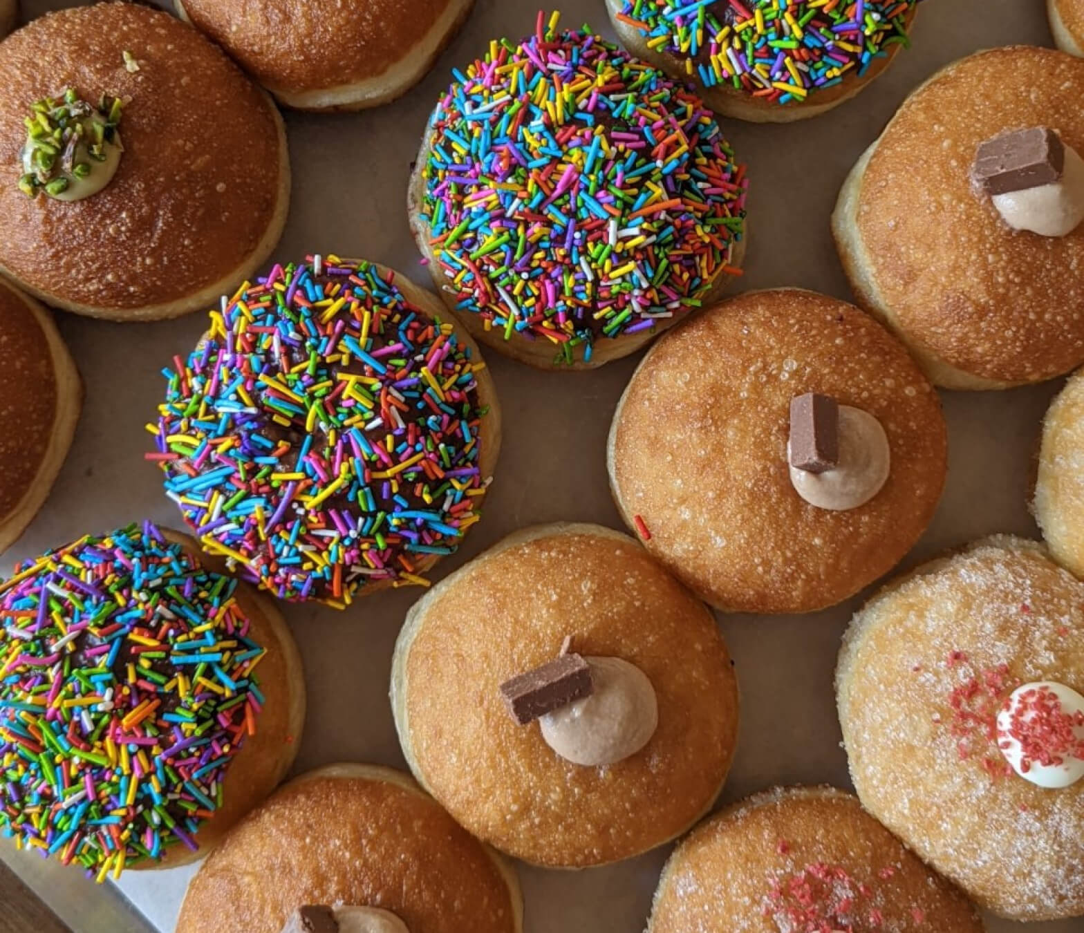 Donuts offered for Hanukkah this year at Couronne Patisserie, a bakery on Kibbutz Evron in Israel.