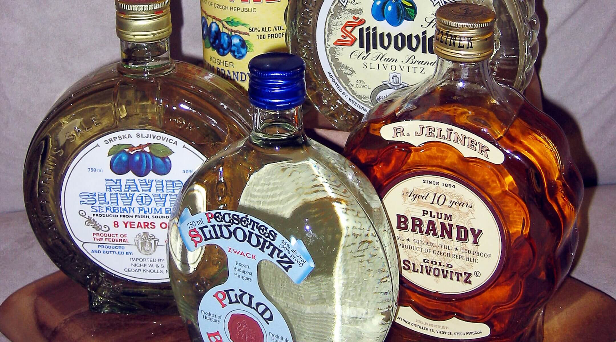 Bottles of slivovitz, some kosher, show off the varieties available of the newly UNESCO-recognized plum brandy beloved by many Jews. 