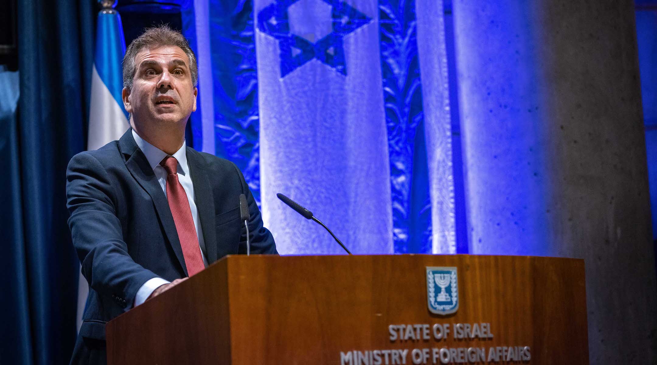 Eli Cohen speaks at the foreign affairs ministry in Jerusalem, Jan. 2, 2023. (Olivier Fitoussi/Flash90)