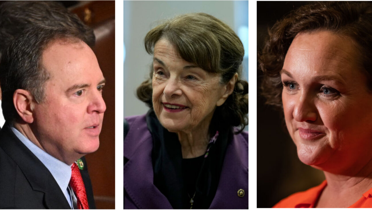 Sen. Dianne Feinstein, center, with two prospective challengers, Reps. Adam Schiff and Katie Porter.