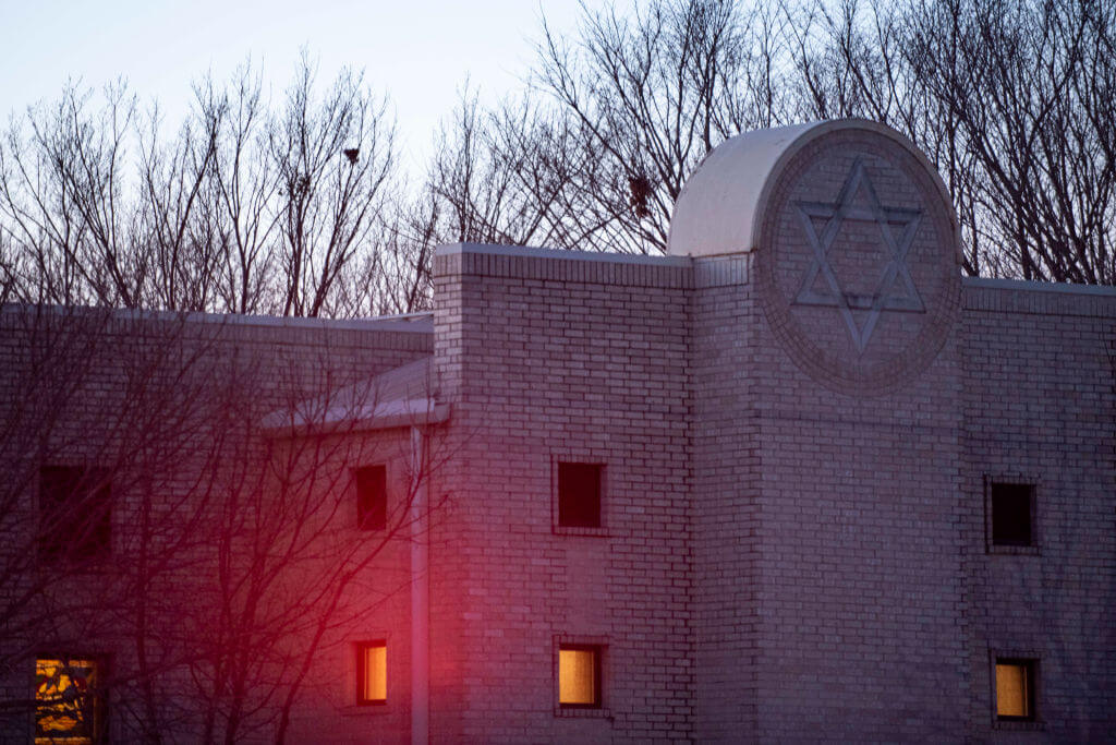 Congregation Beth Israel synagogue is shown on January 17, 2022 in Colleyville, Texas, after a man held hostage the rabbi and several congregants. 