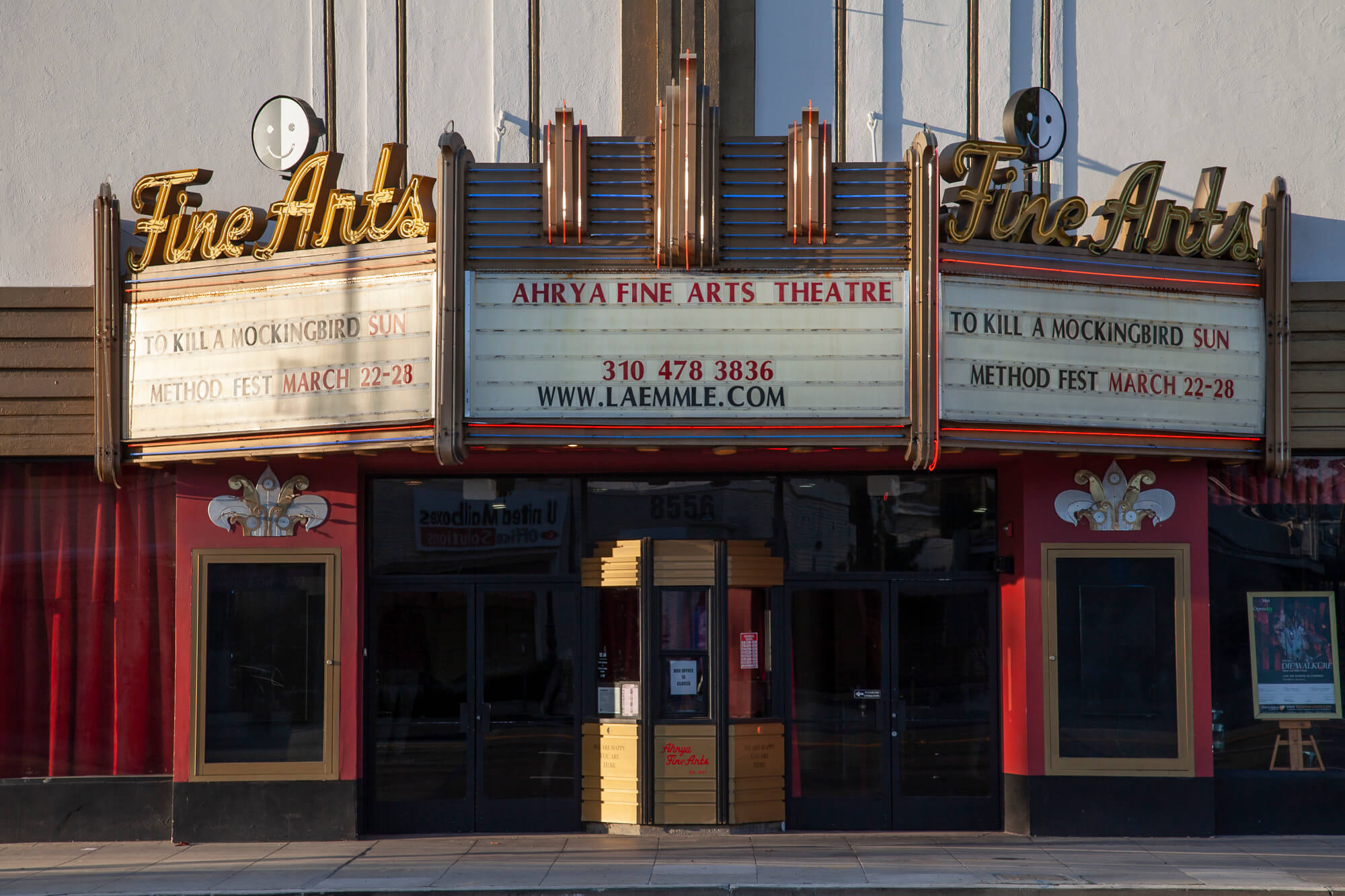 The marquee of the Fine Arts Theater.