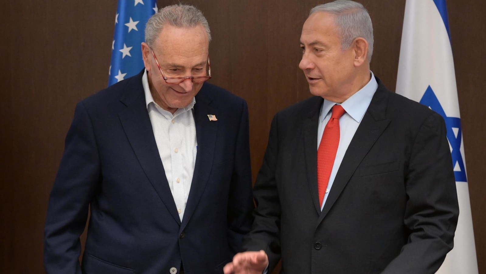 Senate Majority Leader Chuck Schumer, a New York Democrat, meets with Israeli Prime Minister Benjamin Netanyahu in Jerusalem, Feb. 23, 2021. (Amos Ben-Gershom/Israel Government Press Office)