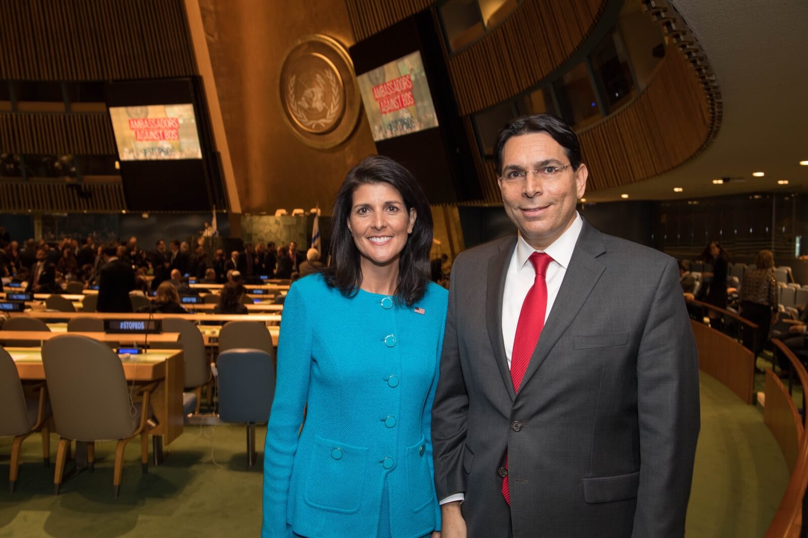 Nikki Haley as U.S. Ambassador to the U.N.  with her then Israeli counterpart Danny Danon on March 29, 2017. 